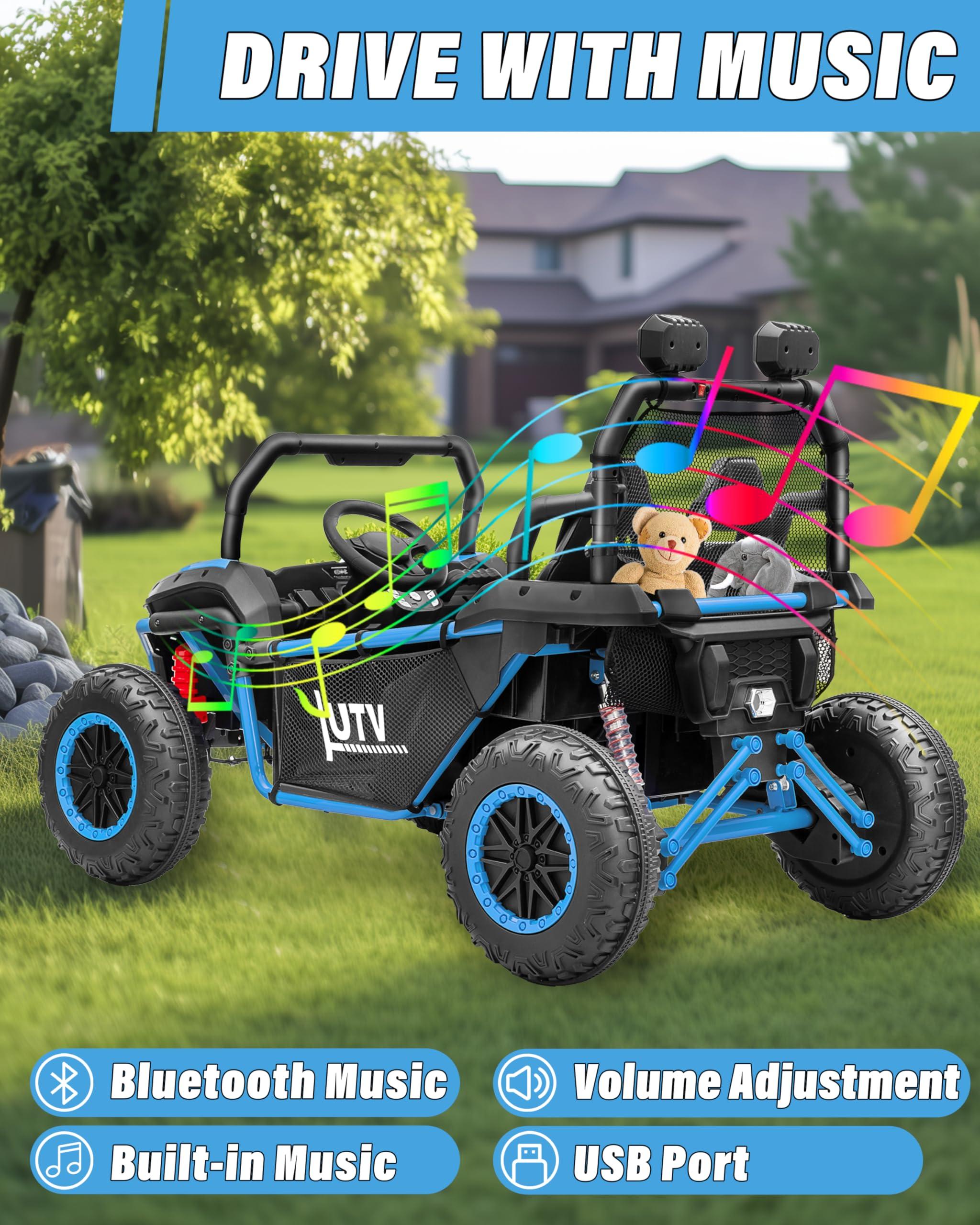 Qodia 24V Ride on Toys for Big Kids, 2 Seater Ride on Car with Remote, 4WD Power Electric Vehicles Battery Powered Cars to Drive, Ride on UTV for Boy Girls, 20 in 2 Seater, EVA Tire, Music Player, Blue