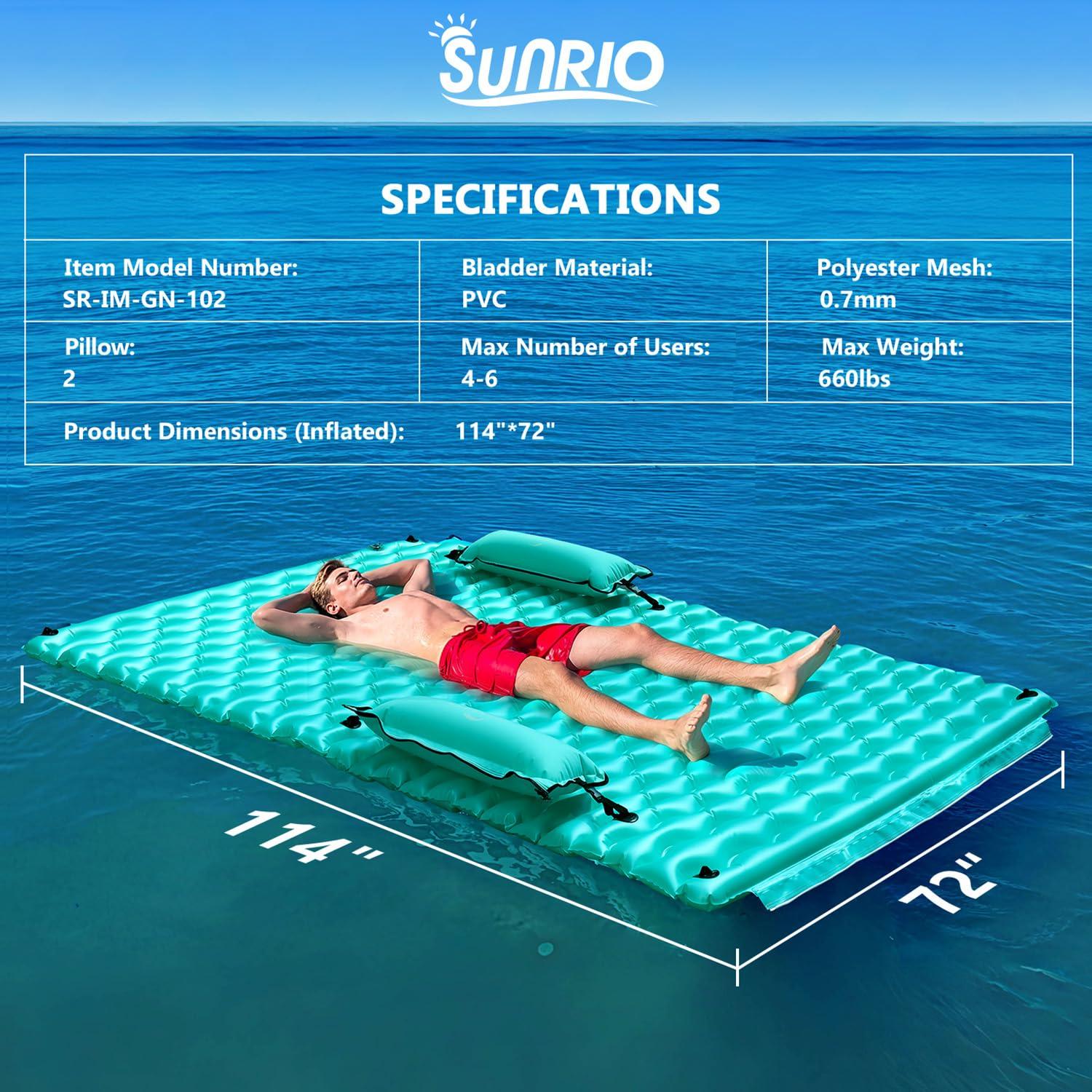 Sunrio Sunrio 114'' X 72'' Giant Inflatable Floating Mat-Pool Float Lake Floats for Adults with Pool Hammock Pool Mats for Floating Swimming Pool, Beach, Lake for Summer Water Party