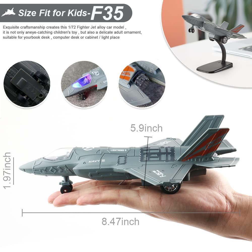 chengchuang F35 F16 Airplane Toy, 2 Pack Fighter Jet Toy for Kids, Pull Back Toy Jets, Diecast Airplanes Model with Light & Sound, Metal Airplane Gifts for Kids Decor
