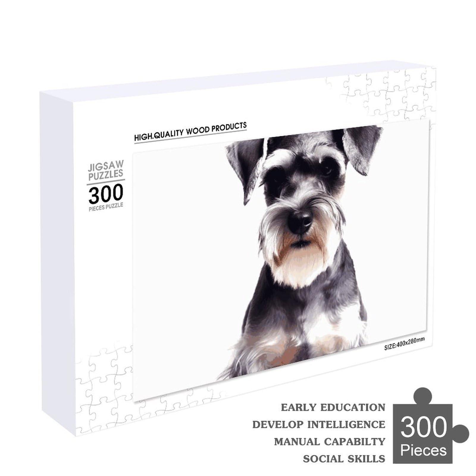OURTEV Picture Puzzles for Adults 300 Pieces Jigsaw Puzzle Well-Behaved Schnauzer Personalized Puzzle Challenging Game Puzzle with Letters on Back Perfect for Game Nights