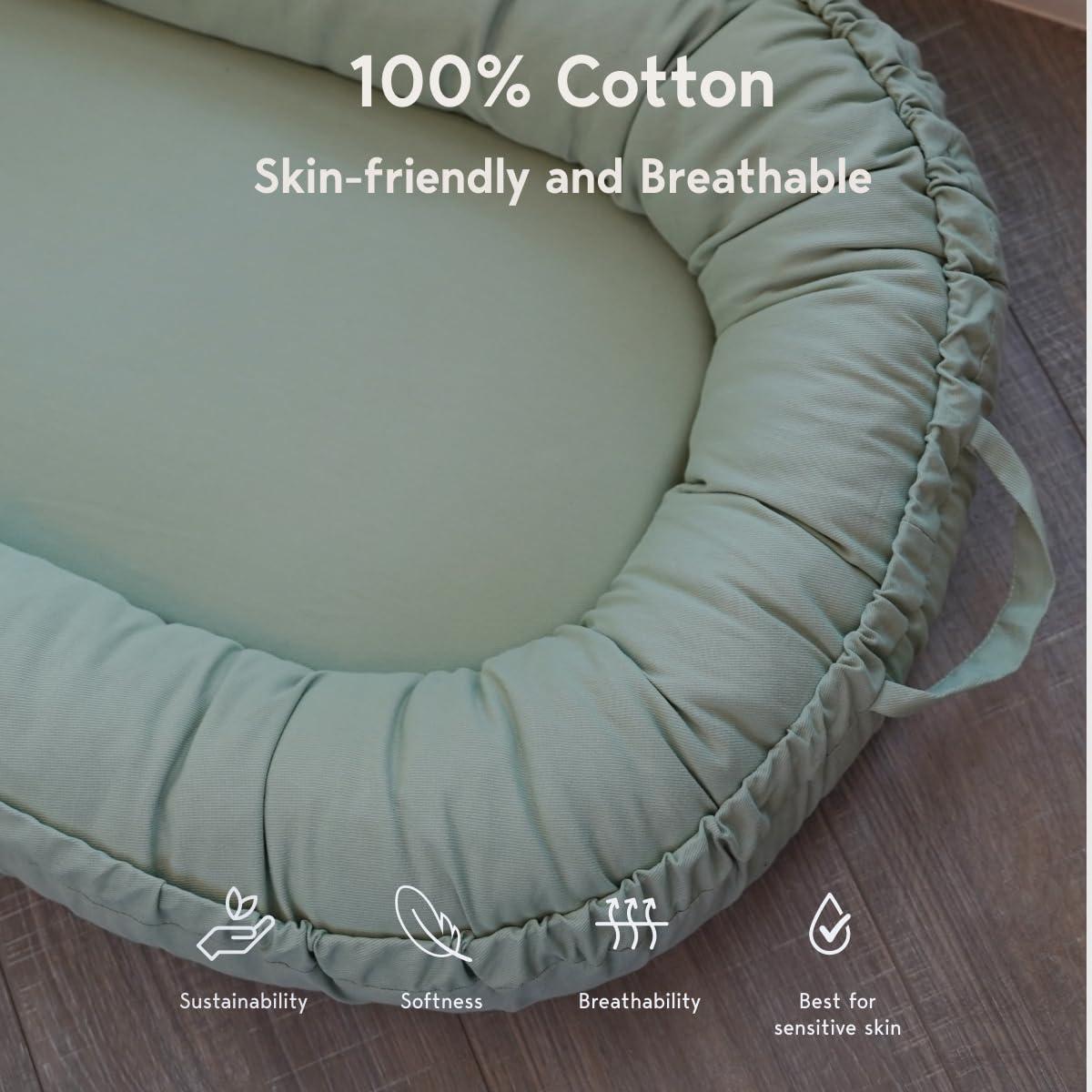 CooCooBaby CooCooBaby Infant Lounger, Baby Nest Cover for Baby Girls & Boys, Newborn Essentials for Baby 0-12 Months, 100% Cotton Breathable, Portable Travel Bed (Spring Green)