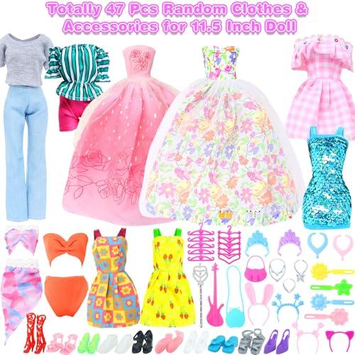 BJDBUS BJDBUS 50 Pcs Doll Clothes and Accessories, 2 Wedding Gowns 4 Fashion Dresses 2 Tops 2 Pants Outfits 2 Swimsuits Bikini 10 Shoes 10 Hangers 17 Doll Stuffers Accessories for 11.5 inch Girl Doll