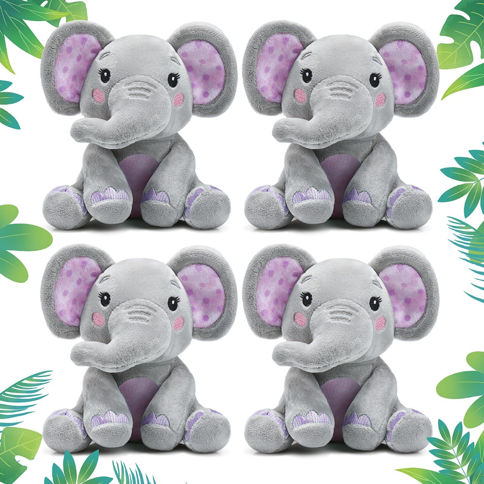 Libima Libima 4 Pcs Small Elephant Stuffed Animals Bulk 6 Inch Cute Elephant Plush Sets Soft Cuddly Stuffed Elephants for Boys Girls Baby Birthday Baby Shower Gender Reveal Party Supplies Decor (Purple)
