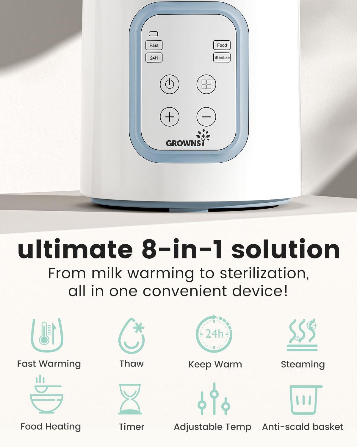 GROWNSY GROWNSY Bottle Warmer, 8-in-1 Fast Baby Milk Warmer with Timer for Breastmilk or Formula, Accurate Temperature Control, Multifunctional Baby Bottle Warmers for All Bottles- Blue