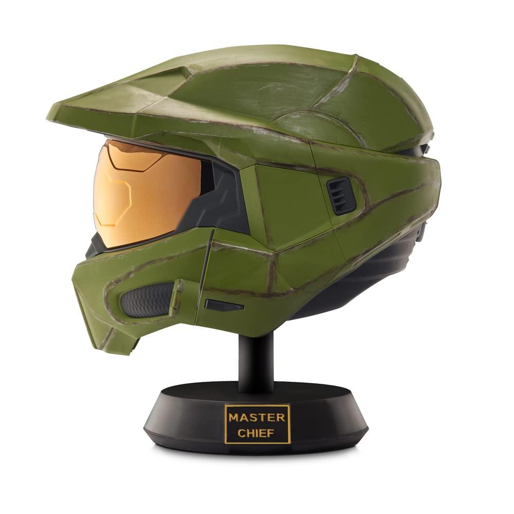 HALO Halo Master Chief Deluxe Helmet with Stand - LED Lights on Each Side - Battle Damaged Paint - One Size Fits Most No Sounds or SFX
