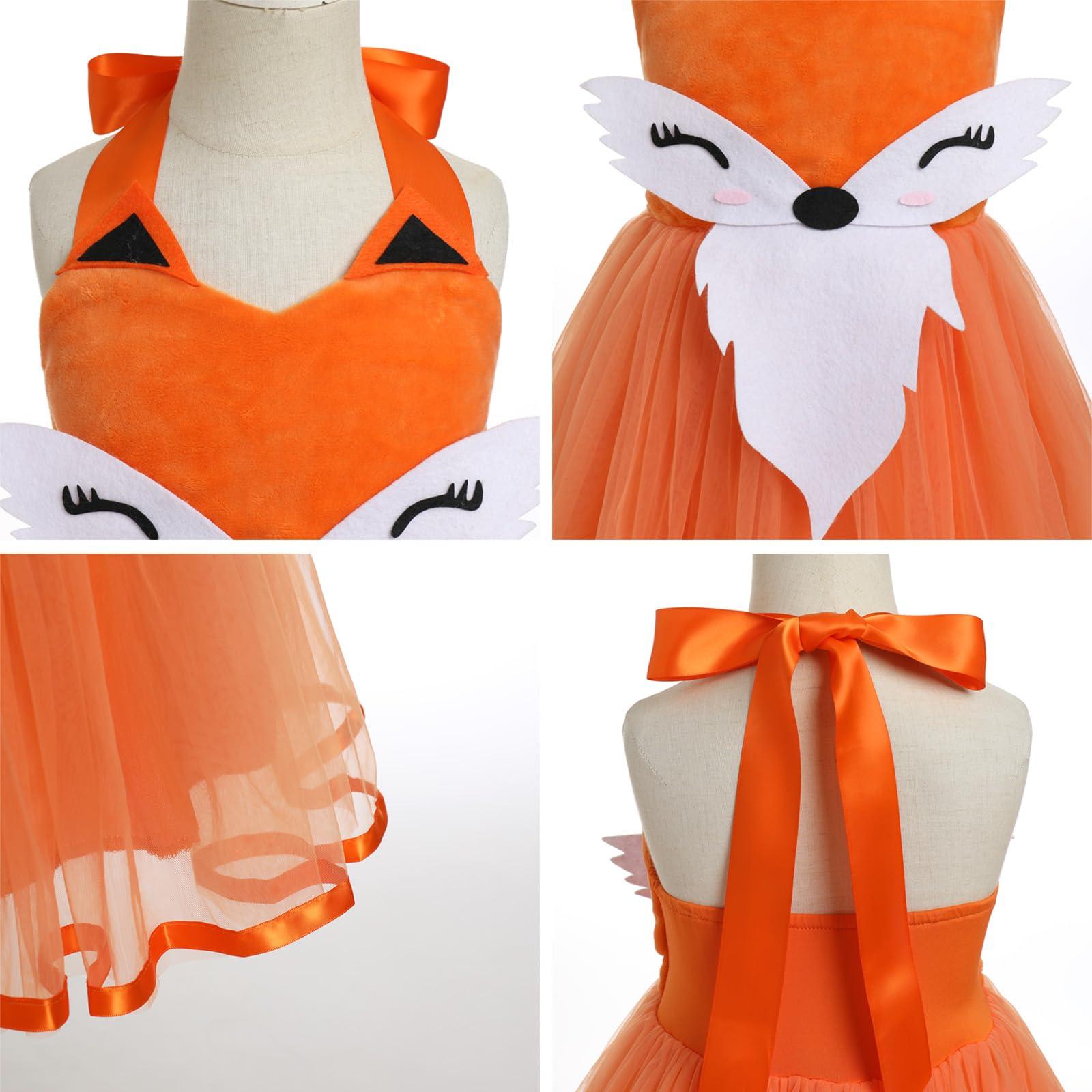 ODOLDI ODOLDI Fox Costume for Girls Fox Tutu Dress with Fox Ears Fox Tail Costume Set Kids Fox Halloween Costume Toddler Baby Girls Animal Dress Up Costumes Orange+White Fox 3-4 Years