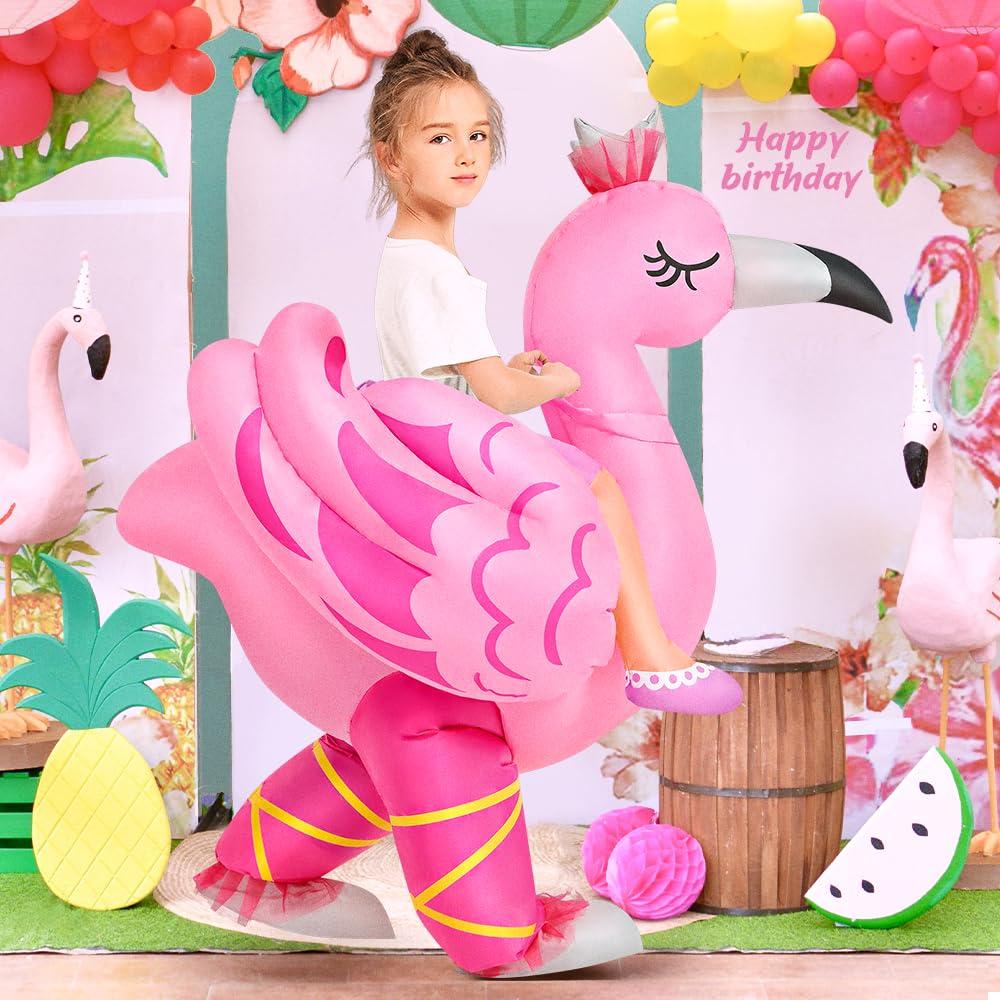 KOOY Kids Halloween Inflatable Costume, Ride On Flamingo Air Blow up Funny Inflatable Suit, Halloween Costumes for Girl/Child 7-10 Yrs