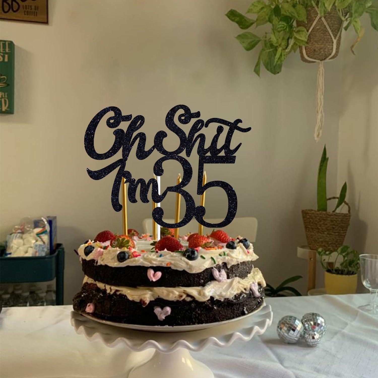 We Can Bearly Wait Black Glitter Oh Shit I\'m 35 Cake Topper, Happy 35th Birthday/Holy Shit You\'re 35/Thirty Fucking Five, Funny 35th Birthday Party Decorations Supplies