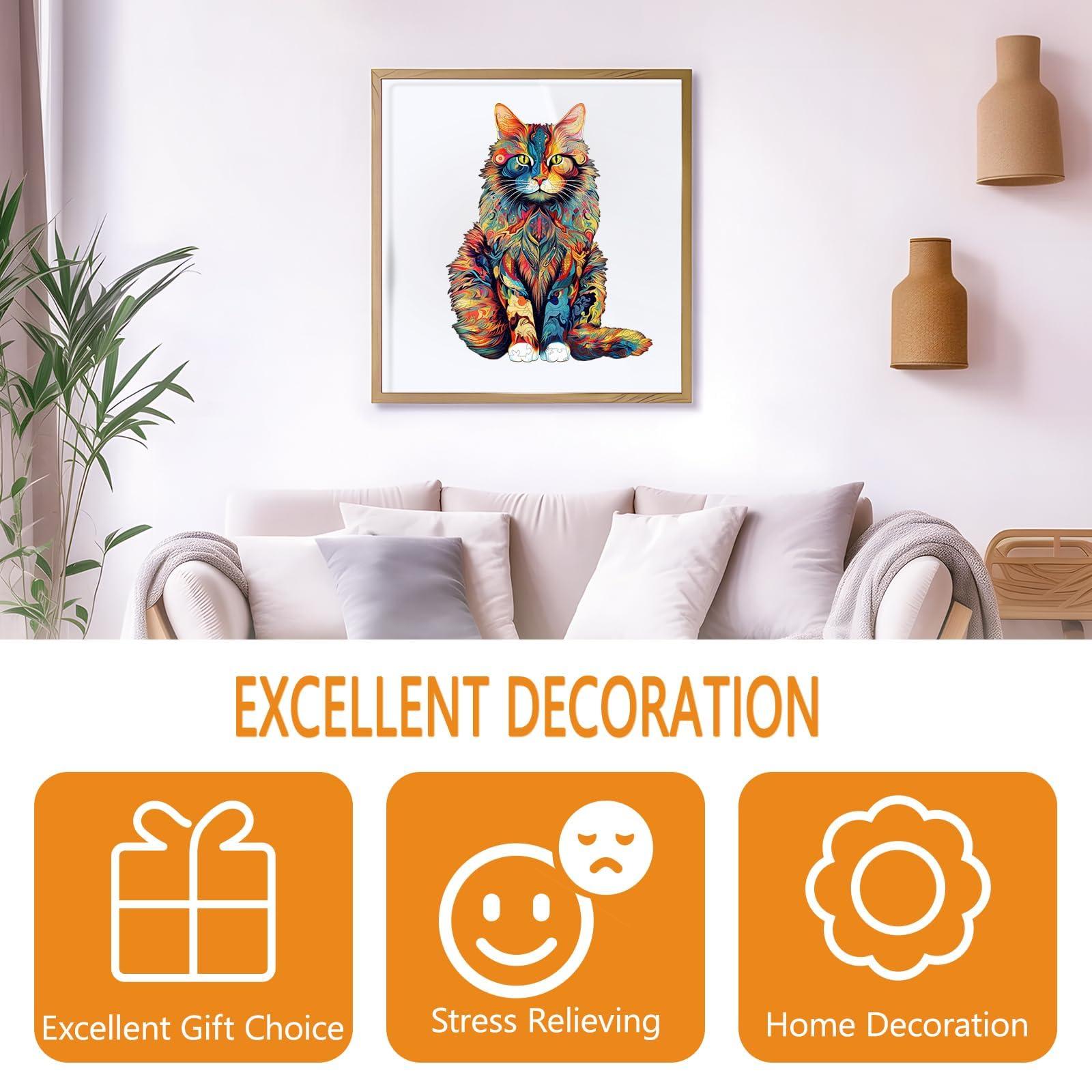 Pijesaksa Wooden Puzzles for Adults - Advanced Maine Cat Wooden Puzzle Unique Shape Puzzels Wooden Jigsaw Puzzles for Adults, Wood Puzzles Adult, Cat Gifts for Cat Lovers, Family Puzzles 11.7 x 9.4in 190pcs