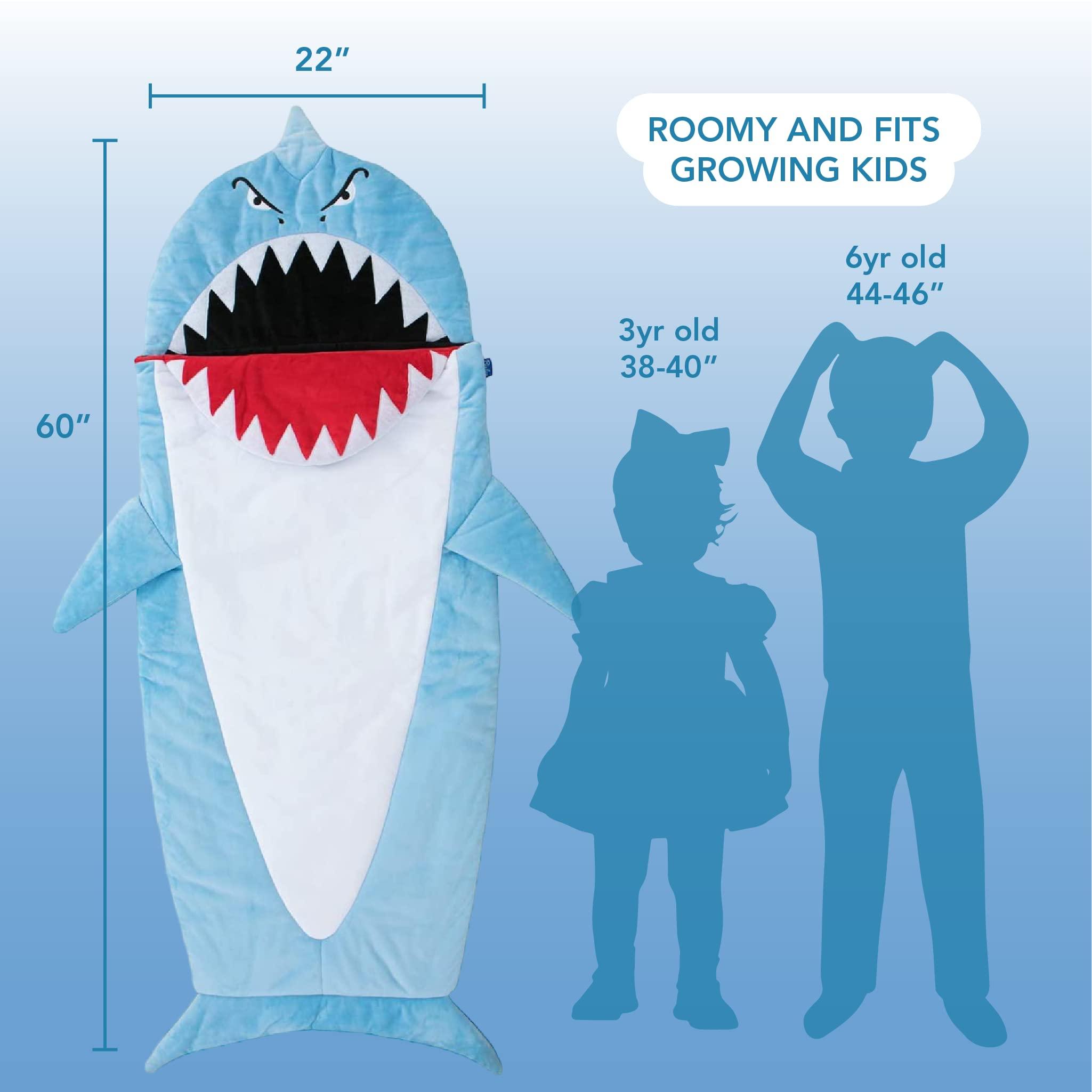 Bixbee Bixbee Kids Sleeping Bag, Soft Sleepy Sack for Kids & Toddlers | Easy Roll Up Design for Daycare + Naptime, 60 x 22 Inches |Cozy Slumber Bag with Lining | Shark Sleeping Bag for Boys + Girls