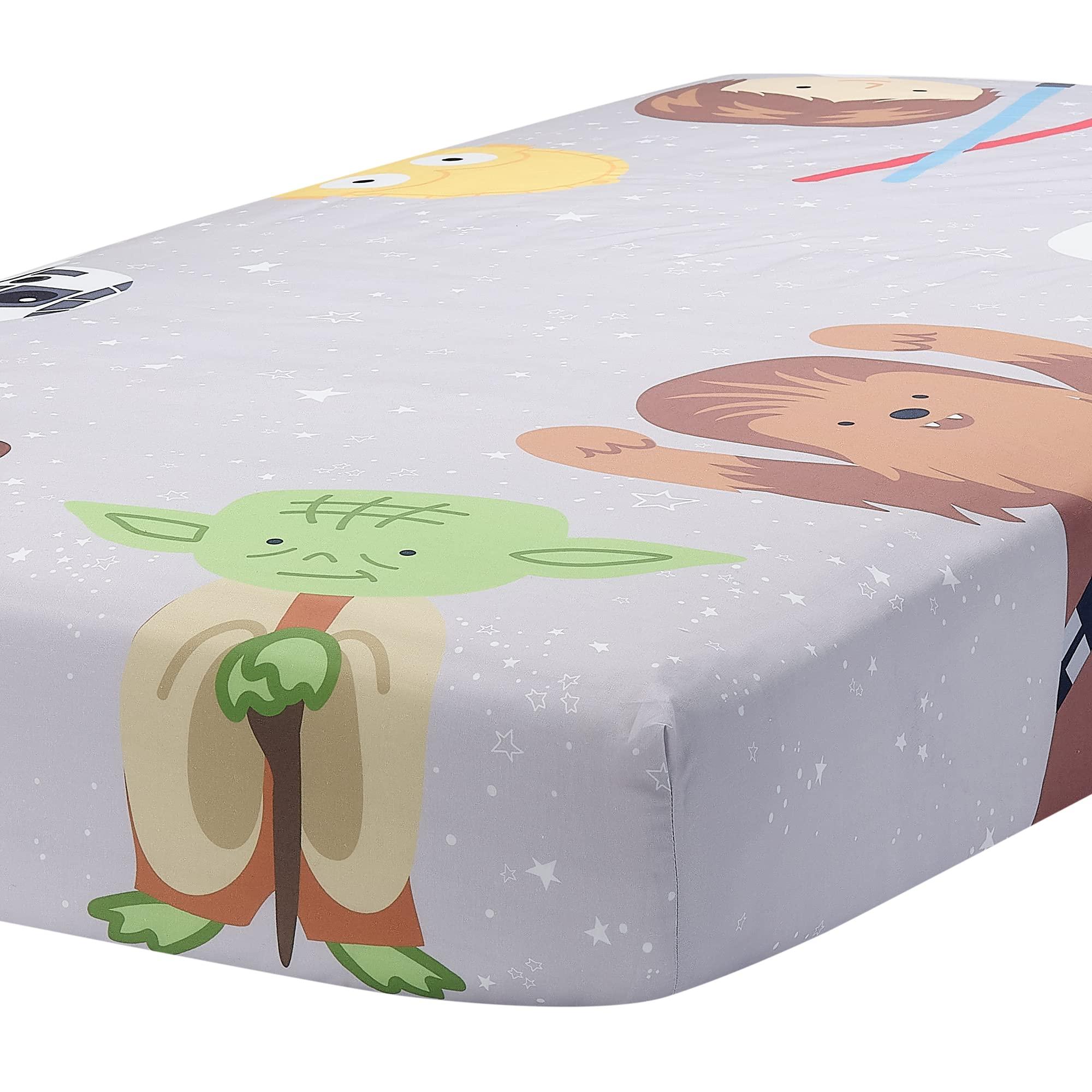 Lambs & Ivy Lambs & Ivy Star Wars Galaxy Cotton Fitted Crib Sheet - Yoda/Darth Vader/R2D2