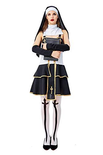 Halloween Costume Halloween Costume, Christian Missionary Pastor, Virgin Mary Sister, Role Play, Slip Dress (XL) Black/Gold