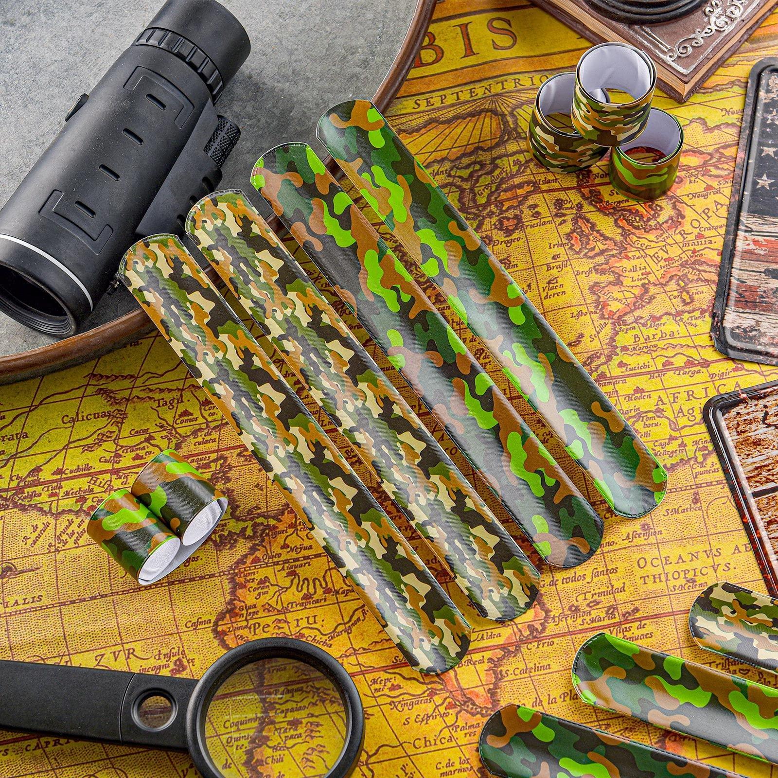 Hungdao Hungdao 24 Pcs Camo Slap Bracelets for Kids Assorted Army Slap Bracelets Green Camouflage Military Wristbands for Kids Adult Army Party Birthday Favors Decorations Supplies