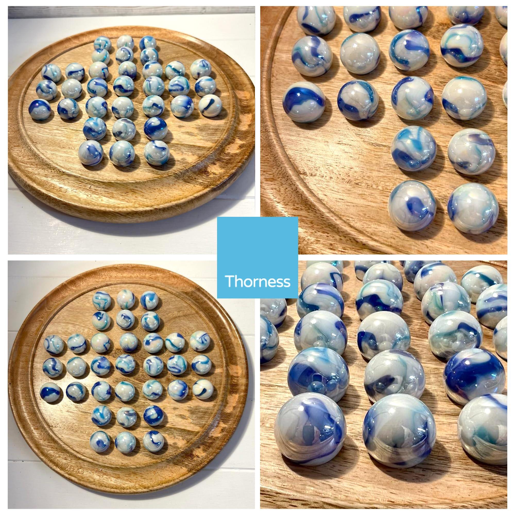 Thorness 30cm Diameter WOODEN SOLITAIRE BOARD GAME with JELLYFISH GLASS MARBLES | classic wooden solitaire game | strategy board game | family board game | games for one | board games