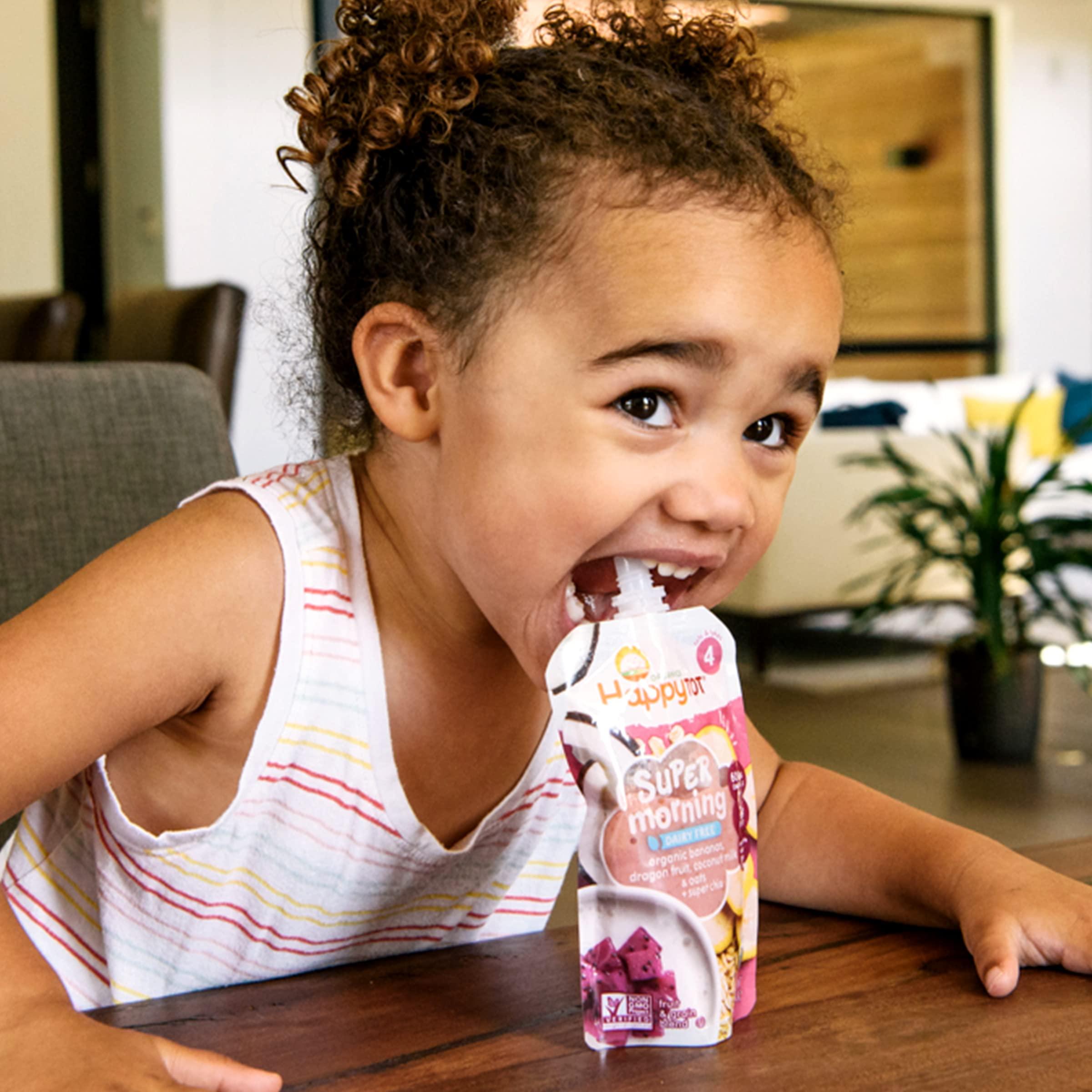 HAPPYTOT Happy Tot Organics Stage 4 Baby Food Pouches, Gluten Free, Vegan & Dairy Free Snack, Super Morning Fruit & Oat Blend, Bananas, Dragon Fruit, Coconutmilk, Oats & Chia, 4 Oz (Pack of 16)