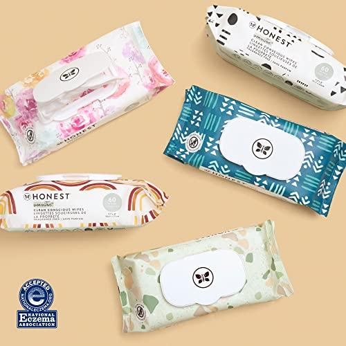 The Honest Company The Honest Company Clean Conscious Unscented Wipes | Over 99% Water, Compostable, Plant-Based, Baby Wipes | Hypoallergenic for Sensitive Skin, EWG Verified | Pattern Play, 60 Count