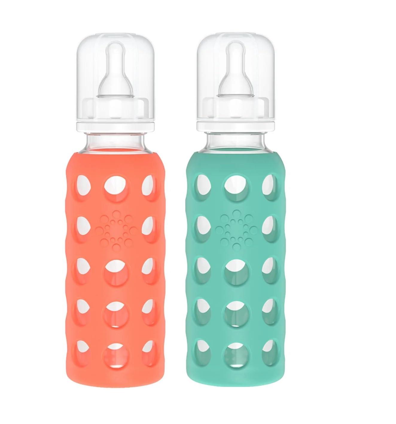 Lifefactory Lifefactory Glass Baby Bottles with Silicone Protection - 2-Pack, 9 oz Bottles,Papaya & Kale
