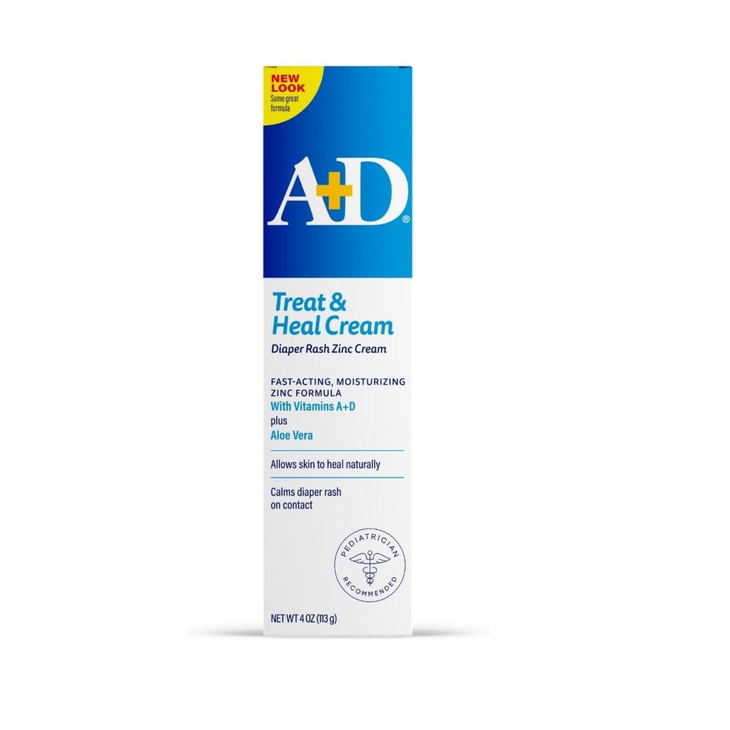 A+D A+D Zinc Oxide Diaper Rash Cream - Soothes & Treats Diaper Rash - Zinc Oxide 10% Dimethicone 1% - Easy Spreading Cream for Baby - Healing Skin Ointment for Red, Irritated Skin - 4oz, 2 Pack
