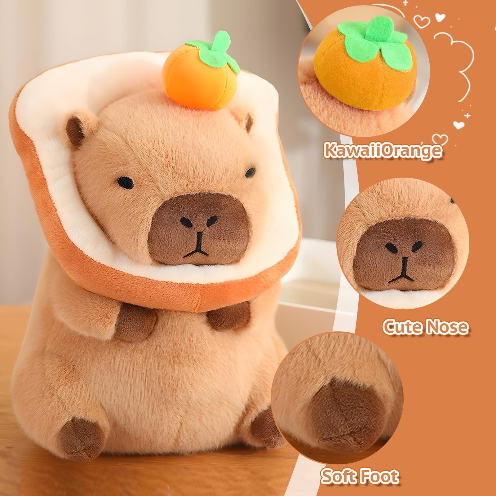 NXNYNZ NXNYNZ Cute Capybara Plush Pillow with Bread Kawaii Soft Orange Capybara Stuffed Aniamls Capybara Plush Toys Hugging Gifts Kids Girls Boys 12 inch