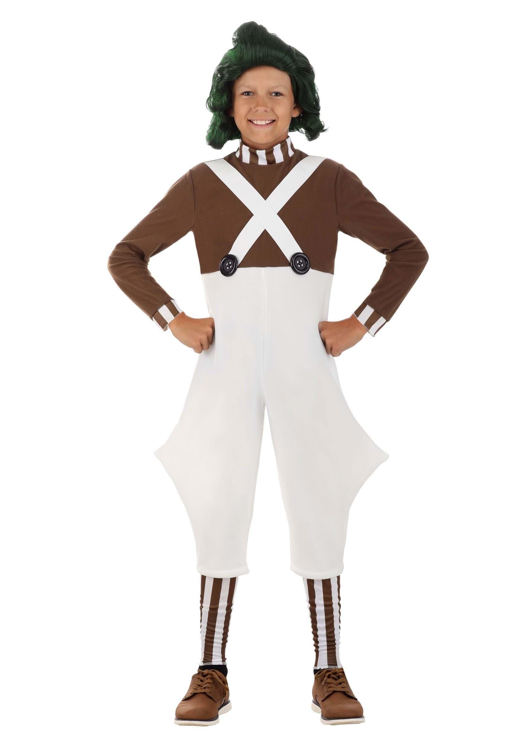 Fun Costumes Fun Costumes Willy Wonka Oompa Loompa Outfit for Kids, Chocolate Factory Worker Uniform Overalls Halloween Outfit Small