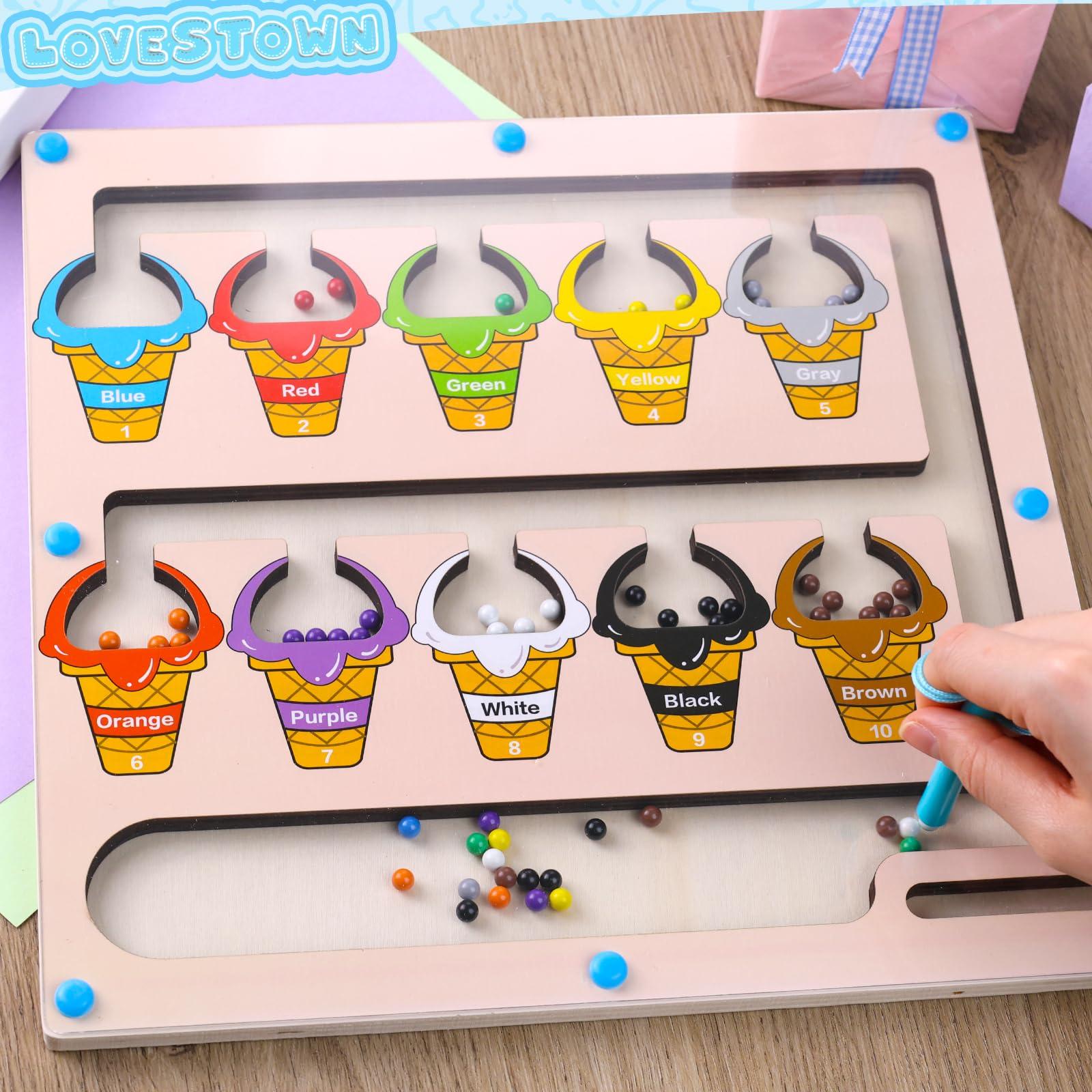 LovesTown LovesTown Magnetic Color and Number Maze, Montessori Wooden Color Matching Learning Counting Puzzle Board for Toddler Kids Magnetic Ice Cream Toy