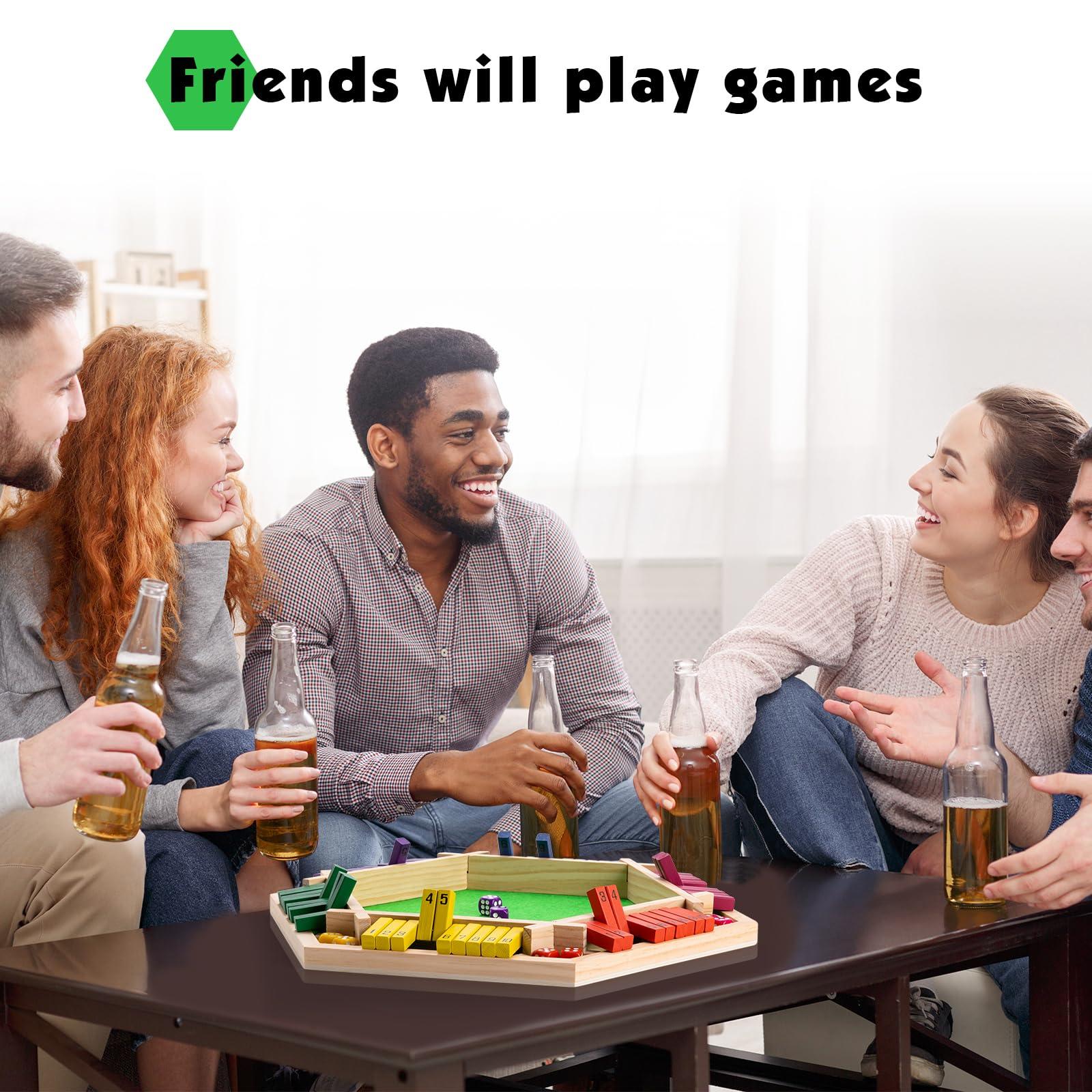 MNYUN MNYUN Shut The Box Game Large for 6 Players, 15 inch Wooden Board Table Math Game with 16 Dice and Instructions, Classics Close The Box Board Game