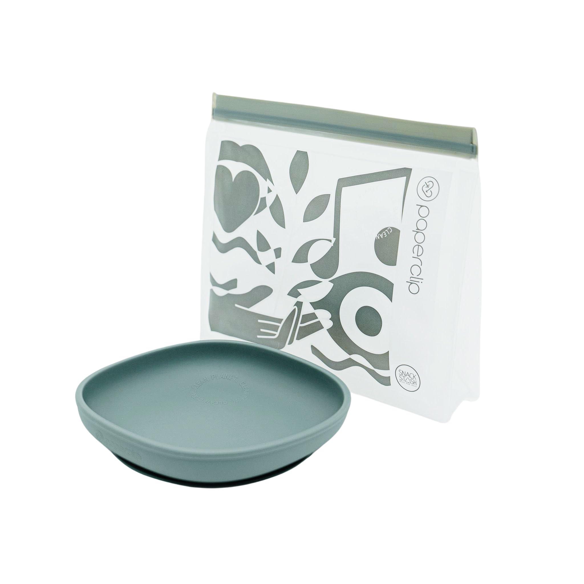 PAPERCLIP PAPERCLIP Silicone Plates in Cactus Green with Resusable Snack Bag