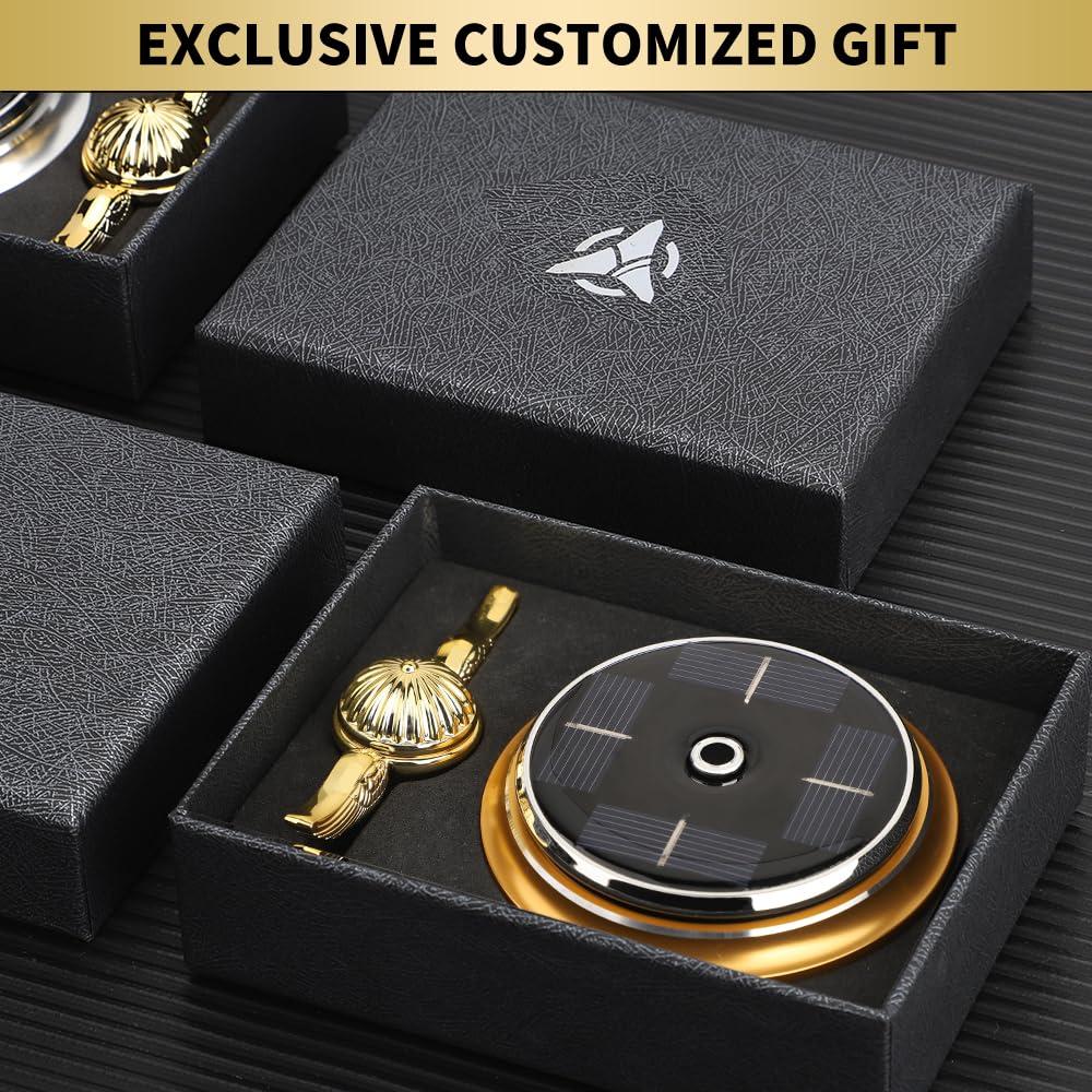 Mechaniker Golden Fidget Spinner Solar Energy Toy, Car Air Freshener Dashboard Decoration Powered by Sunshine, Cool Science Kit Spinning Ball Toy with Solar Panels, Premium Gift for Boyfriend Men Women