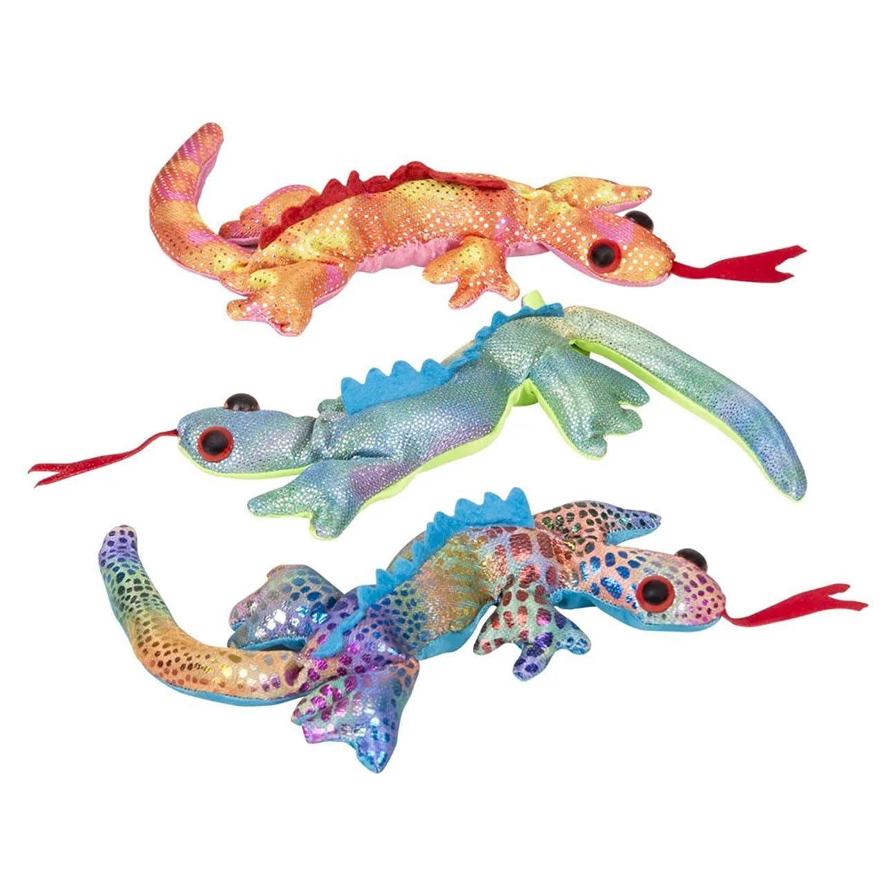 Curious Minds Busy Bags Set of 3 - Lizard Sand Filled Animal Toy - Heavy Weighted Sandbag Animal Plush Bean Bag Toss - Shimmering Glitter Gecko Sensory, Stress, Fidget Toy ADHD Special Needs Soothing