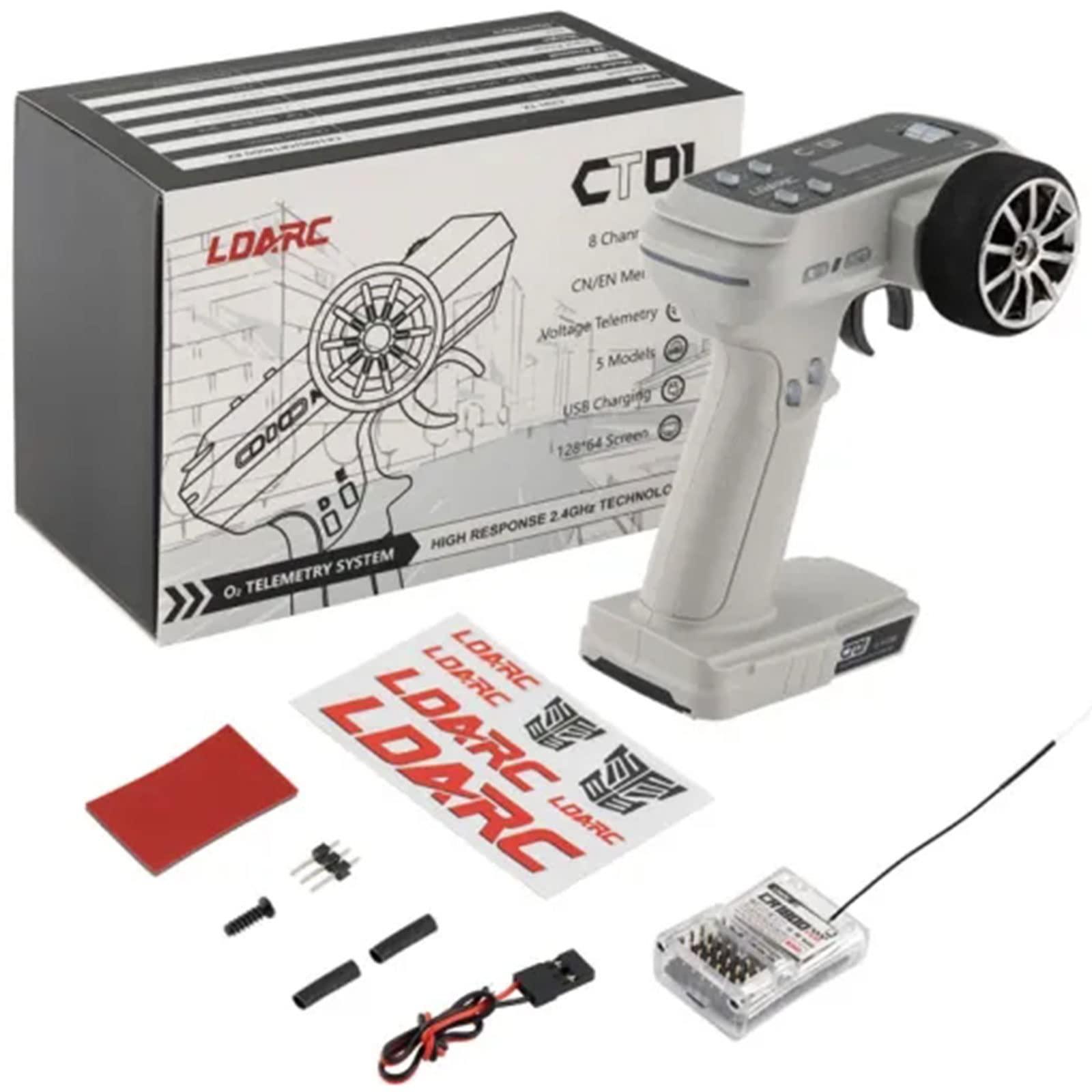 ZKSJ ZKSJ LDARC 8-Channel CT01 Remote Control Radio Transmitter and Receiver 2.4Ghz 400-Meter Signal Range Equipped with LCD Display Suitable for RC Cars/Truck/Crawler/Boats/Airplanes(Grey)