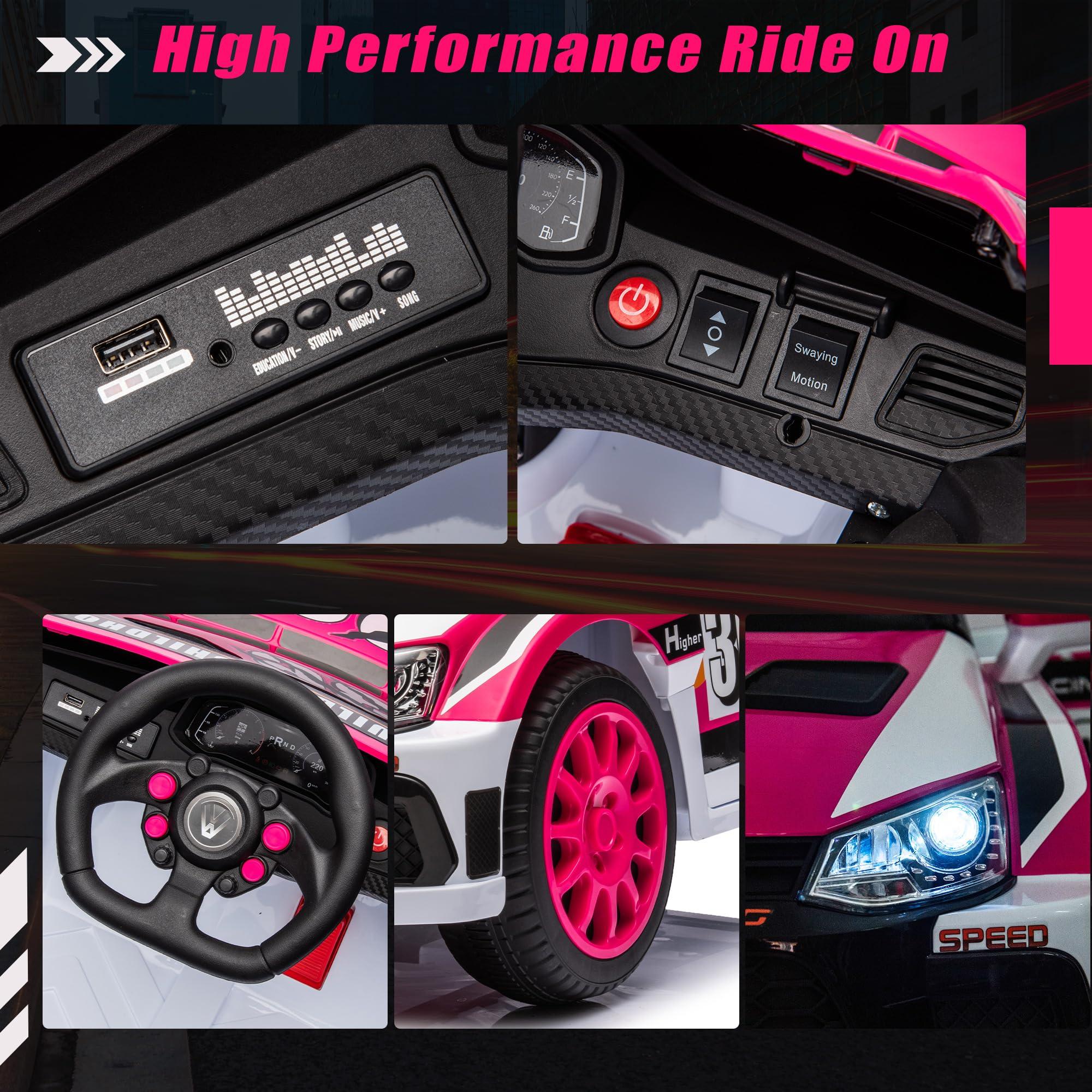 JoyRydz 12V Kids Car Ride on Toys w/Remote,2x20W Motors Children Ride-on Race Car to Drive,12V Kids Electric Vehicles for Ages 3-8 Boys Girls (Red & White)