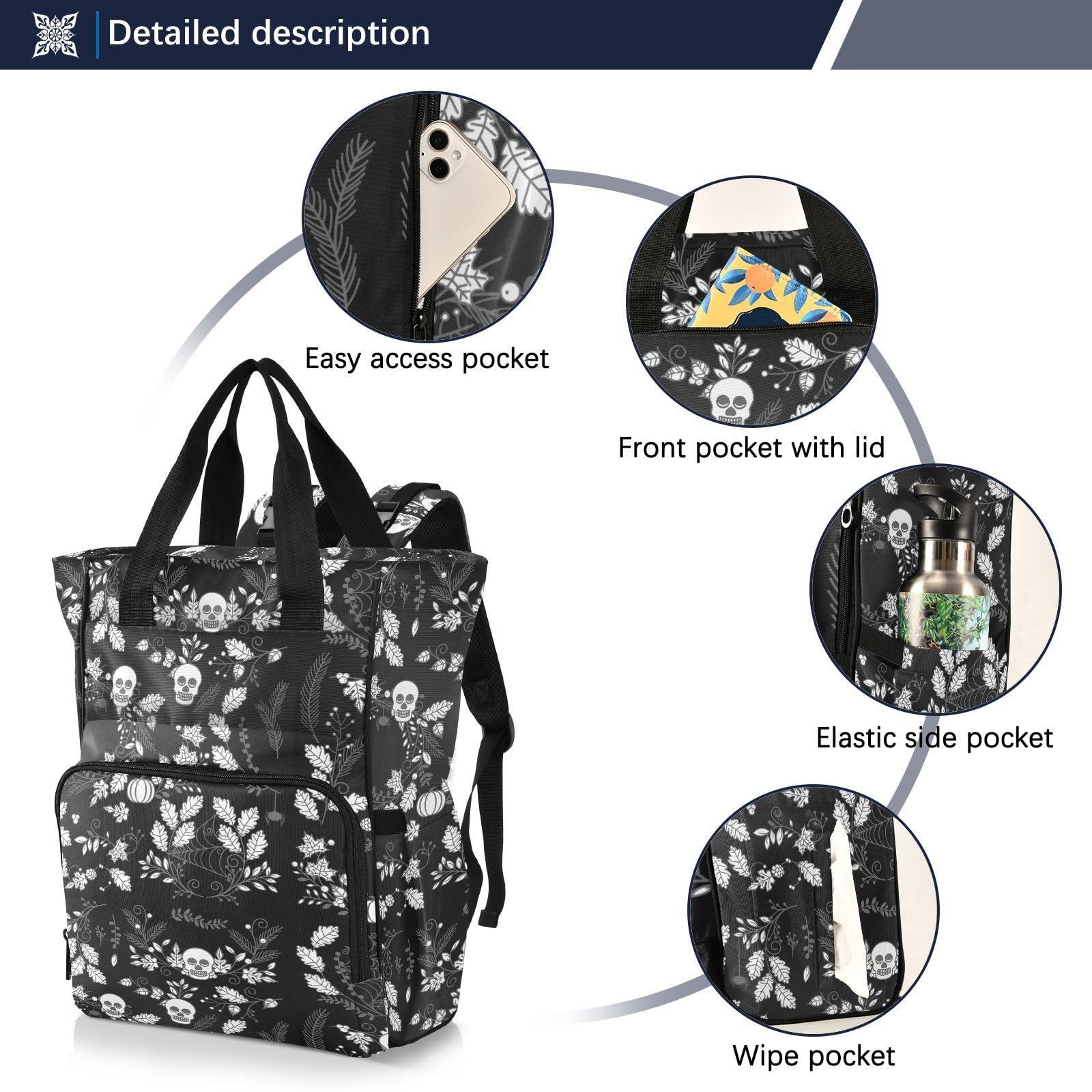 Emelivor Emelivor Spooky Halloween Florals Diaper Bag Backpack Large Capacity Travel Baby Bags Backpack Diaper Bags for Boy Girl Mama Travel Mom Dad