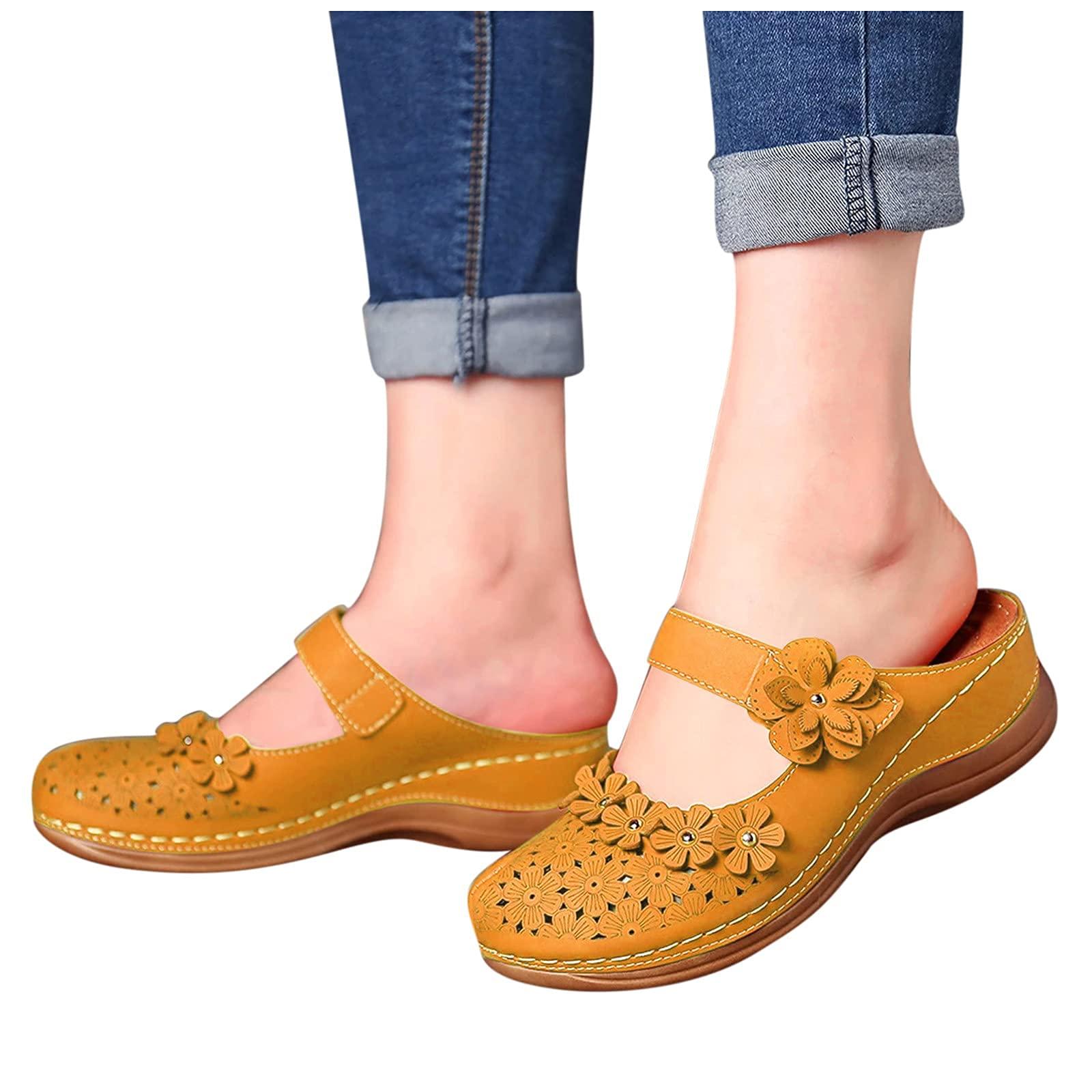 ZBYY ZBYY Women's Wedge Sandals for Summer,Closed Toe Soft Platform Slip-on Slipper Flowers Vintage Bohemia Beach Sandals
