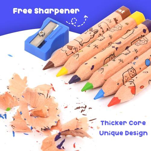 ThEast ThEast 12 Short Colored Pencils for Kids, Valentines Day Gifts for Kids, Cute Animal Toddlers Color Pencils with Sharpener, Preschool Party Favors, Pre-Sharpened(Pack of 1)