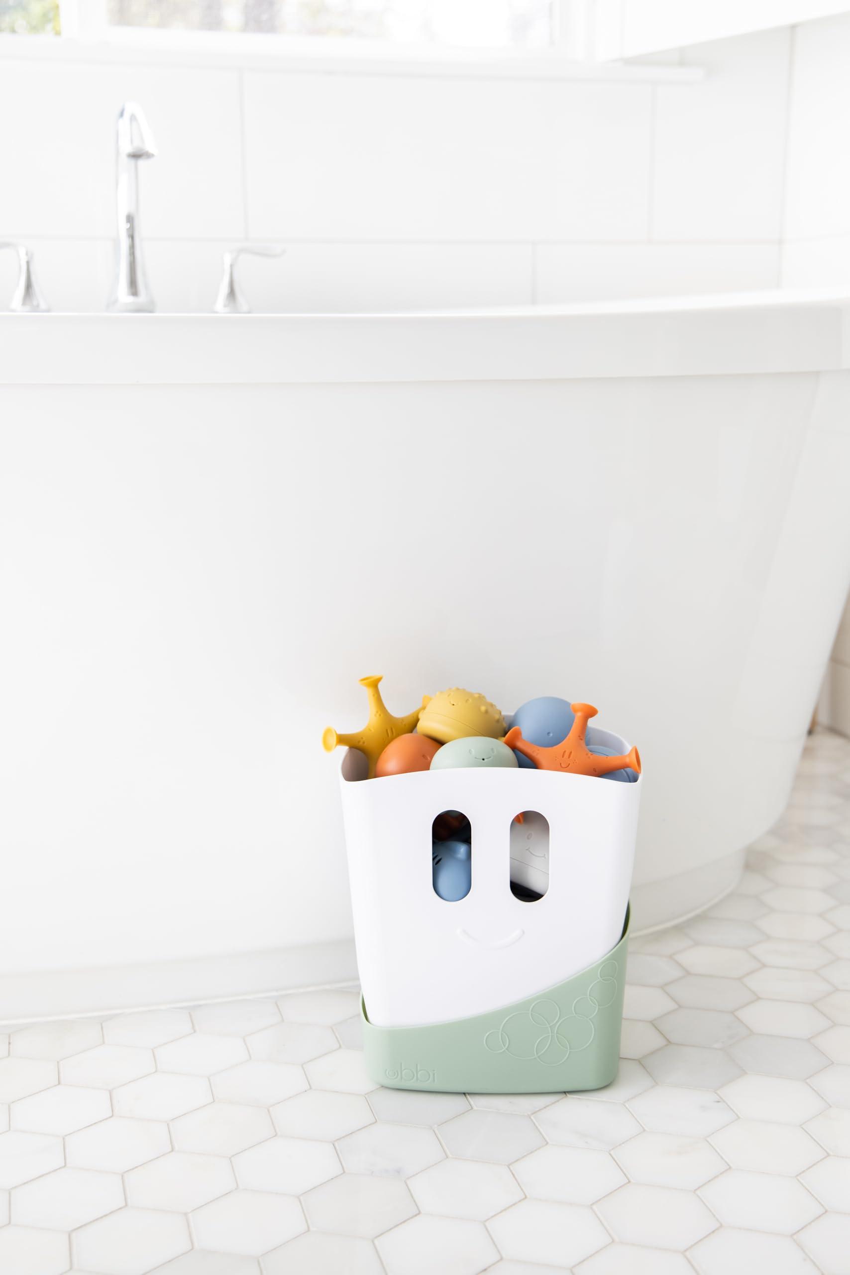 Ubbi Ubbi Stand Up Bath Toy Storage Organizer, Bath Caddy with Removable Drying Rack Bin for Toddlers and Baby, Sage