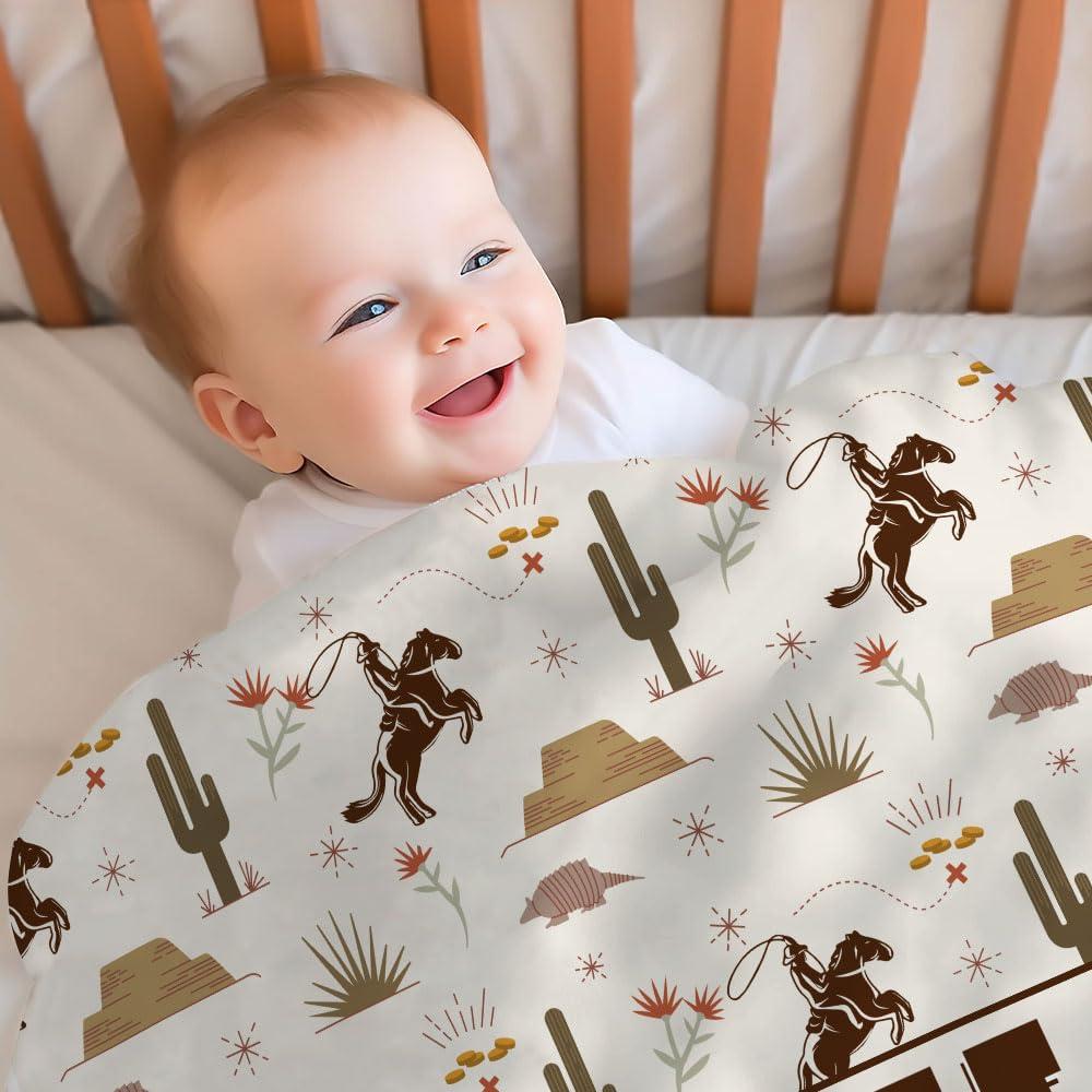 Hyturtle Hyturtle Personalized Name Western Baby Blanket, Wild West Baby Boy Swaddle Blanket, Cowboy Baby Blankets, Soft Fleece Blanket, Baby Western Blankets for Newborn Infant Toddlers Kids