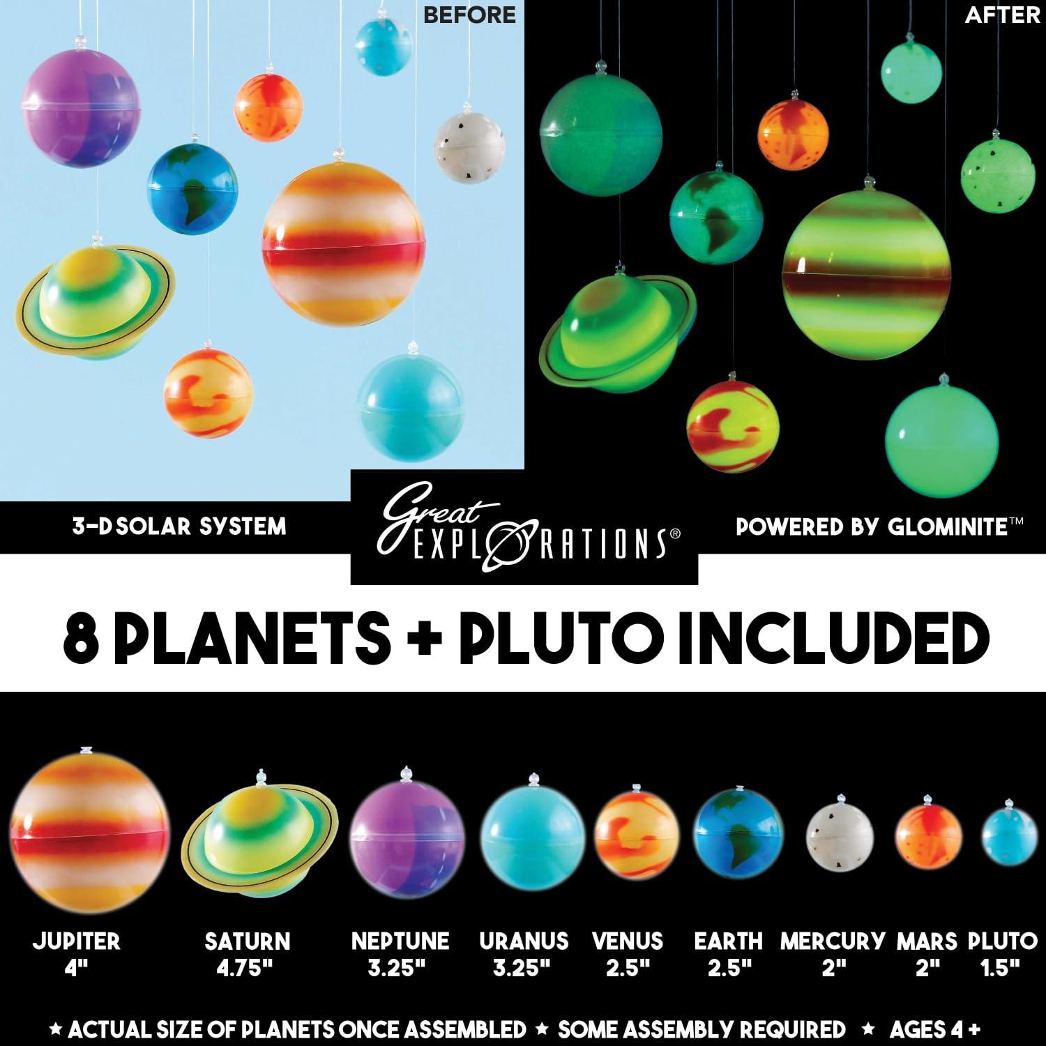 University Games Great Explorations | 3-D Solar System Glow In The Dark Ceiling Hanging Kit 3D Planets and Star Stickers Create the Milky Way Teach Science STEM