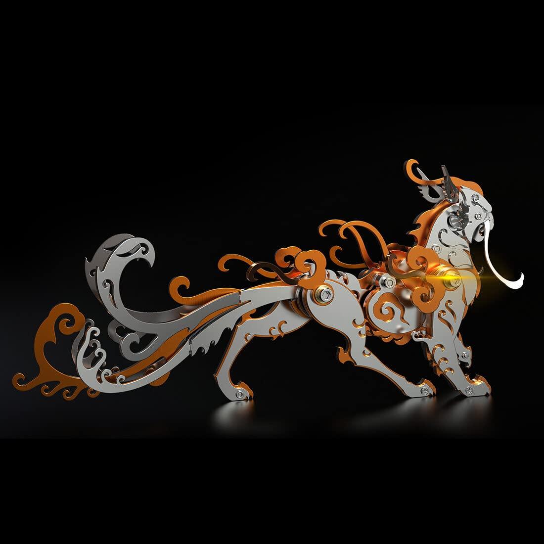 YounggDiy YounggDiy 3D Metal Puzzles for Adults, DIY Assembly 3D Mini Metal Luwu Tiger Ancient Chinese Beasts Model Set (88PCS/Orange)