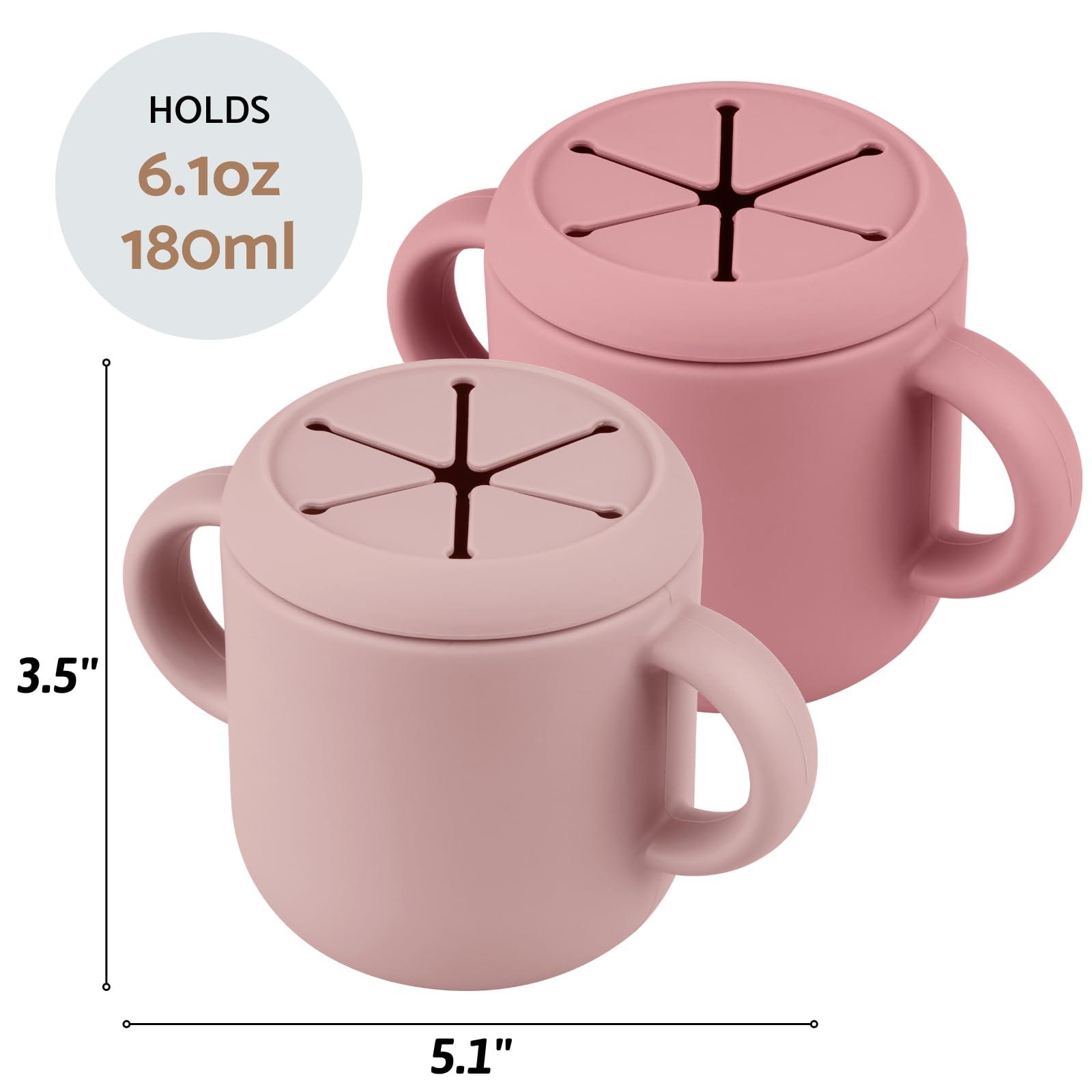 Mintlyfe Mintlyfe Snack Containers, Silicone Snack Cups for 6-12 Months Toddlers - Pack of 2 Food Grade Silicone Snack Cups with Grip Handle for Baby Led Weaning, Unbreakable (Blush/Mauve)