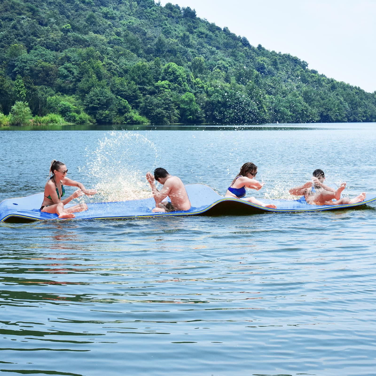 S AFSTAR S AFSTAR 12FT x 6FT Floating Water Mat, 3-Layer XPE Foam Floating Pad with Mooring Device & Roll-Up Straps, Floating Matt for 4-6 Person 880LBS Load, Lily Pad Floating Mat for Lake Pool (Navy)