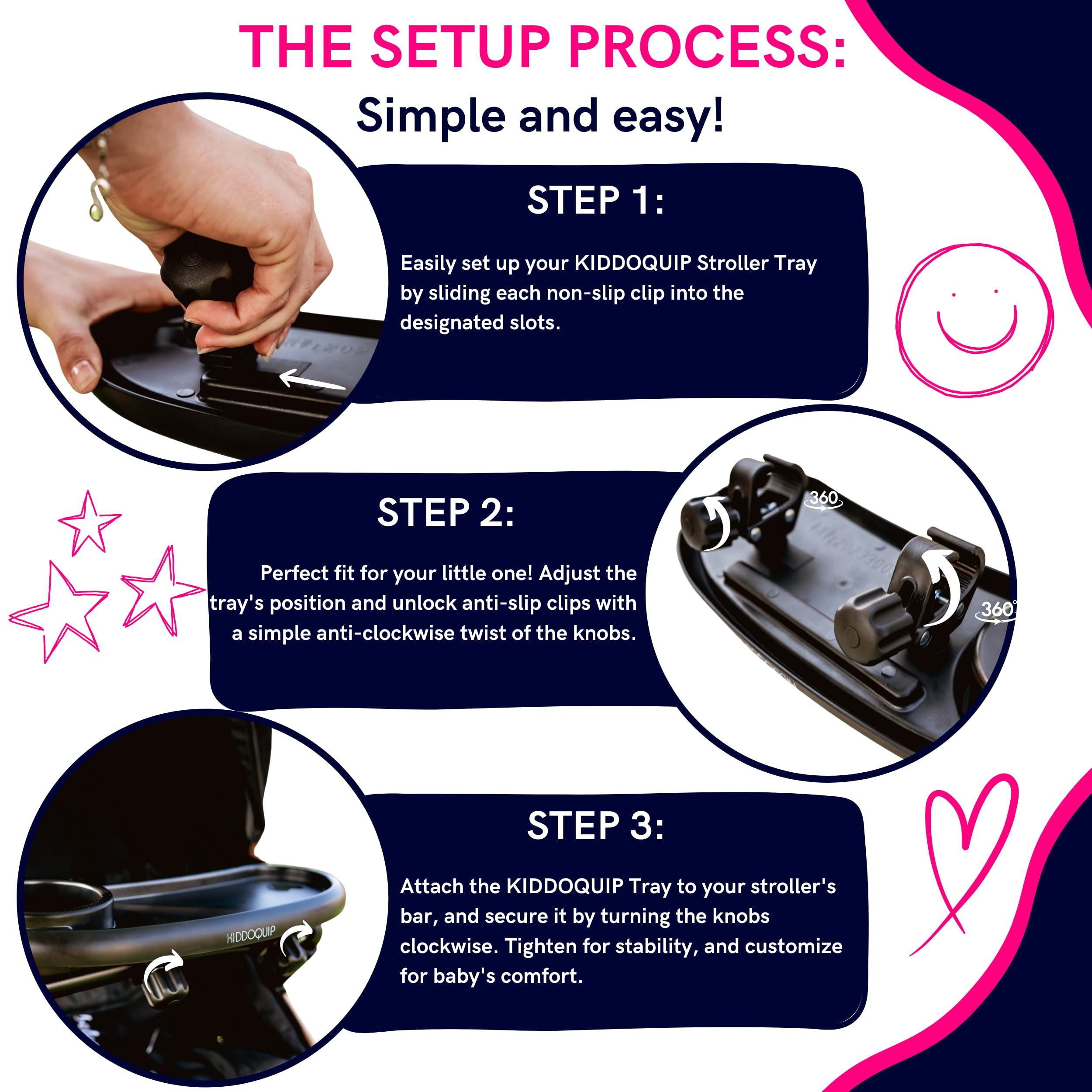 KIDDOQUIP KIDDOQUIP Universal Stroller Tray: Stroller tray, Cup, Phone Mount-Rigid Design, Non-Slip Clips - Fits MOST Strollers - Stroller Tray Attachment, Snack Tray for Stroller, Universal Stroller Snack Tray