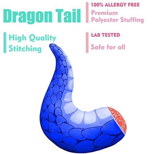 ELAINREN ELAINREN Fluffy Dinosaur Tail Shape Plush Neck Pillow Soft Dragon Tails Stuffed Body Pillow Cartoon Blue Dino Tail Plushie Cushion Decor/23.6\'\'