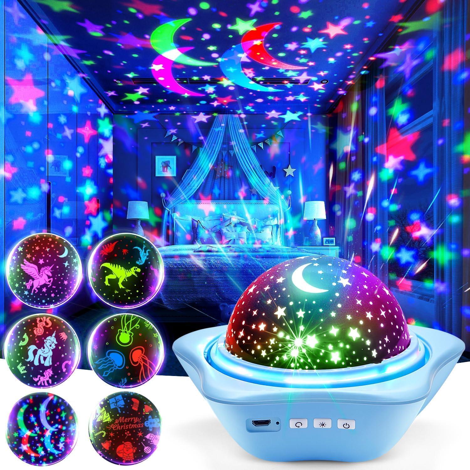 One Fire One Fire Night Light for Kids Toys, 96 Lighting Modes Star Projector 360 Rotating+6 Films Kids Night Light Projector, Rechargeable Lamp for Bedroom, Stars for Ceiling Projector for Bedroom Decor