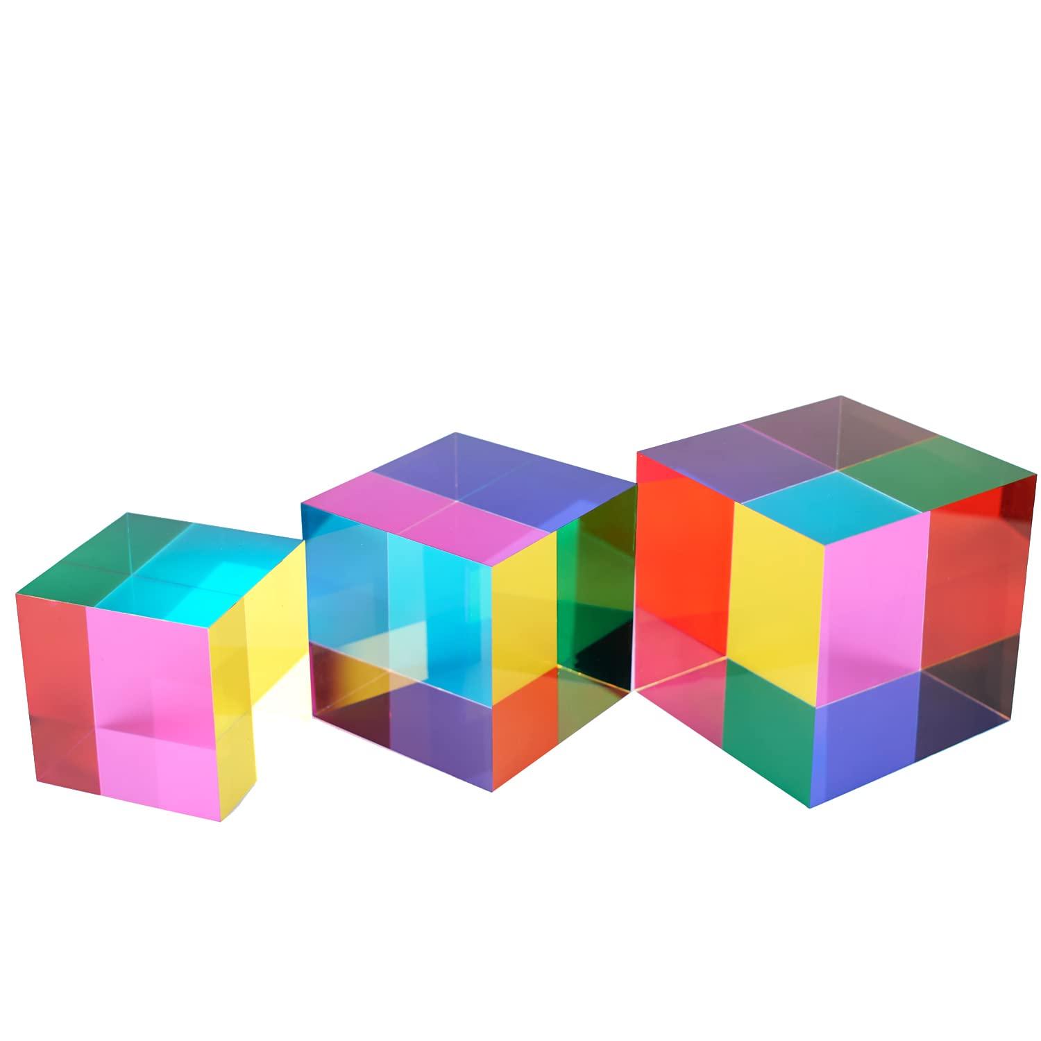 ZhuoChiMall ZhuoChiMall CMY Color Cube, 3.15 inch (80mm) Mixing Color Cube, Colorful Acrylic Prism for Home or Office Desktop Decoration, Science Learning Physic Toys Educational Gifts for Kids
