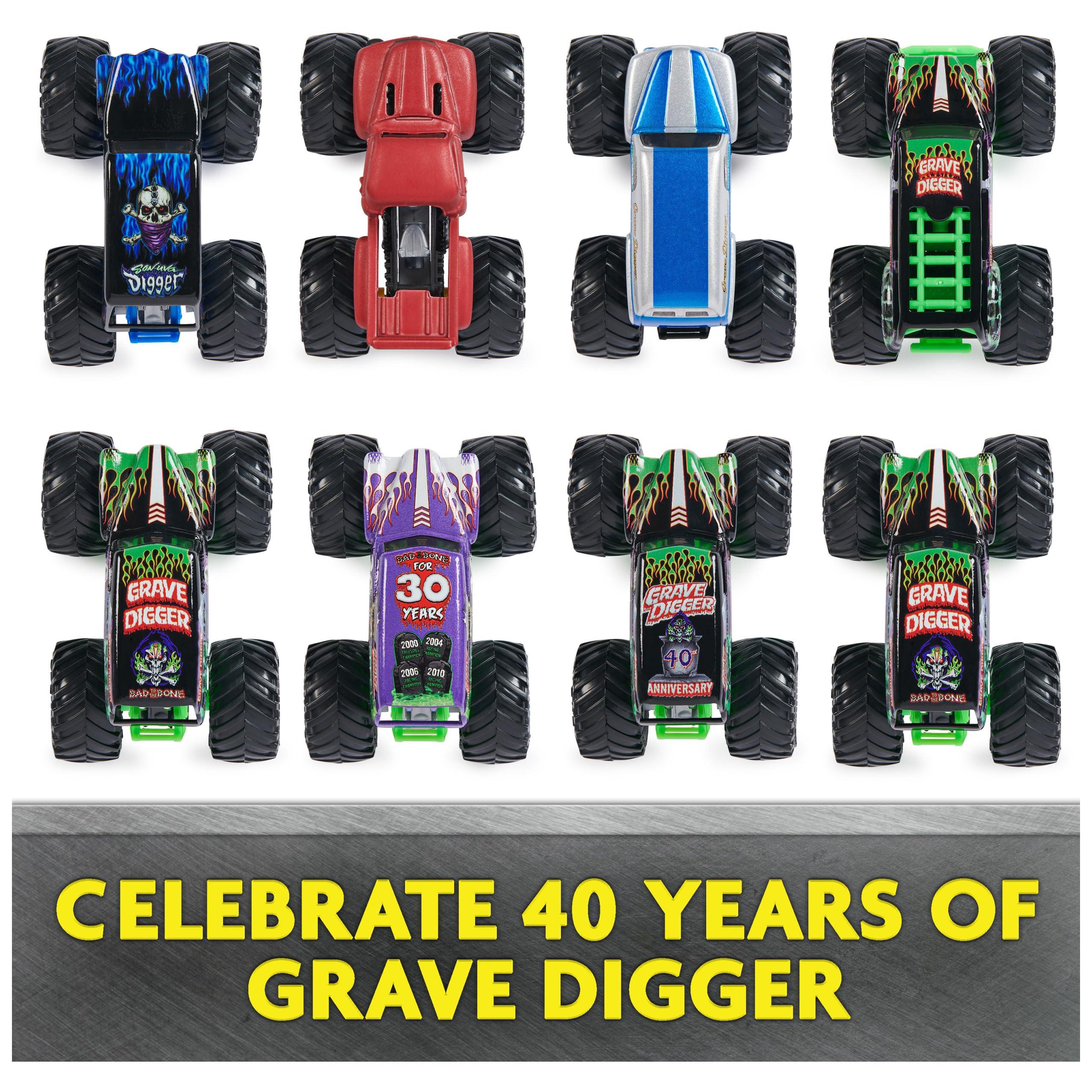 Monster Jam Monster Jam, Grave Digger 40th Anniversary 8-Pack Monster Trucks with Bonus Accessories, 1:64 Scale, Kids Toys for Boys and Girls 3 and up