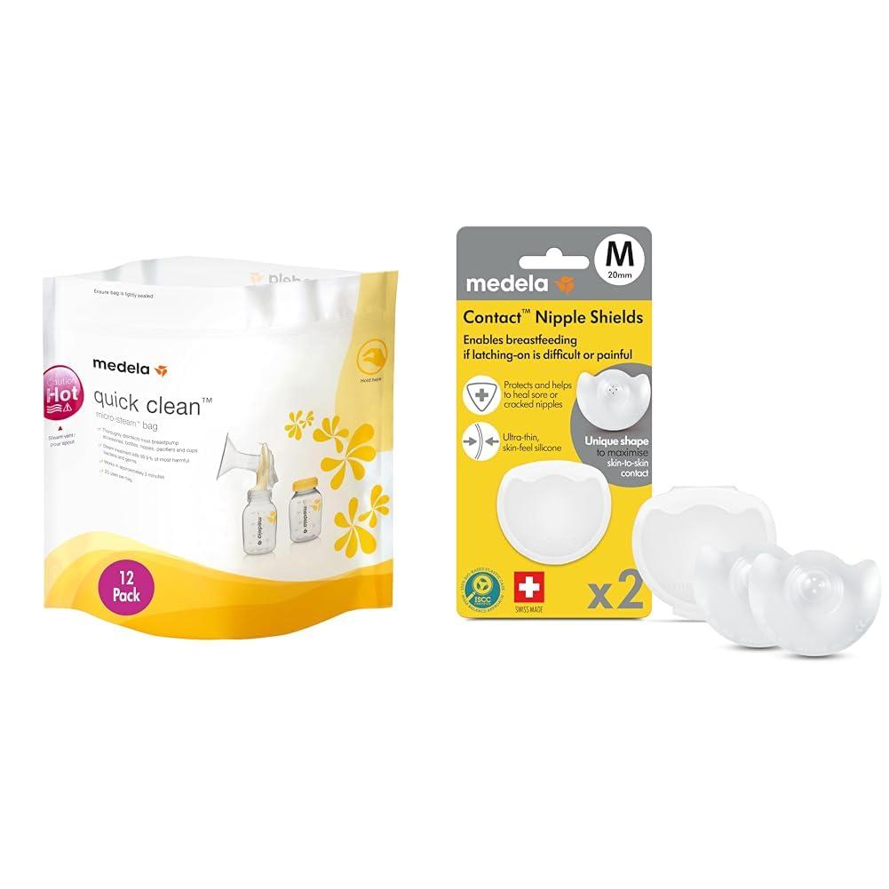 Medela Medela Quick Clean Steam Bags for Breast Pump Parts, Nipple Shields for Latching Difficulties, Flat or Inverted Nipples, 2 Count