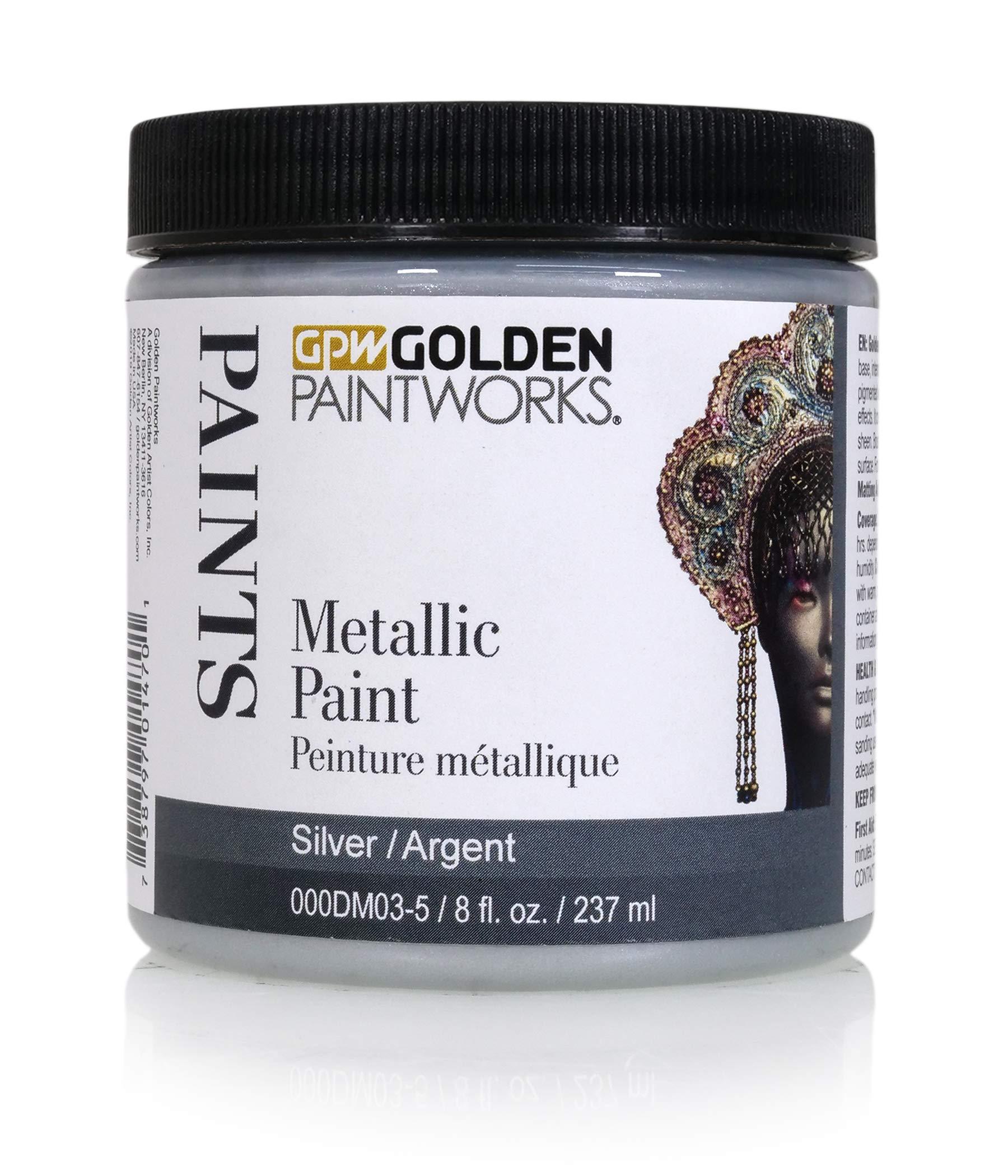 GOLDEN PAINTWORKS GOLDEN PAINTWORKS Metallic Paint, 8 oz Jar, Silver, Professional Acrylic Paint, Decorative