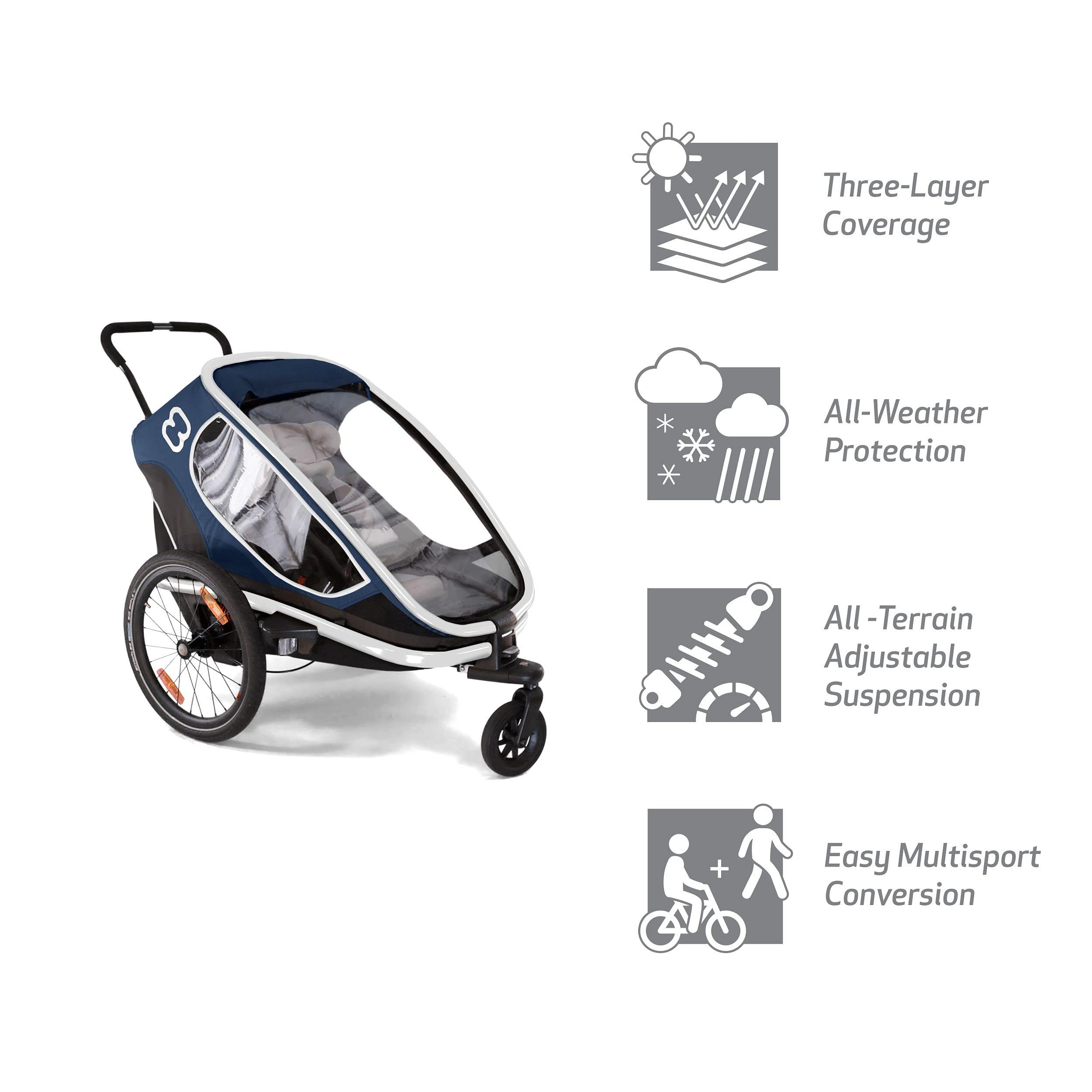 Hamax Hamax Outback One Seat Reclining Multi-Sport Child Bike Trailer + Stroller (Jogger Wheel Sold Separately) (Navy/White)