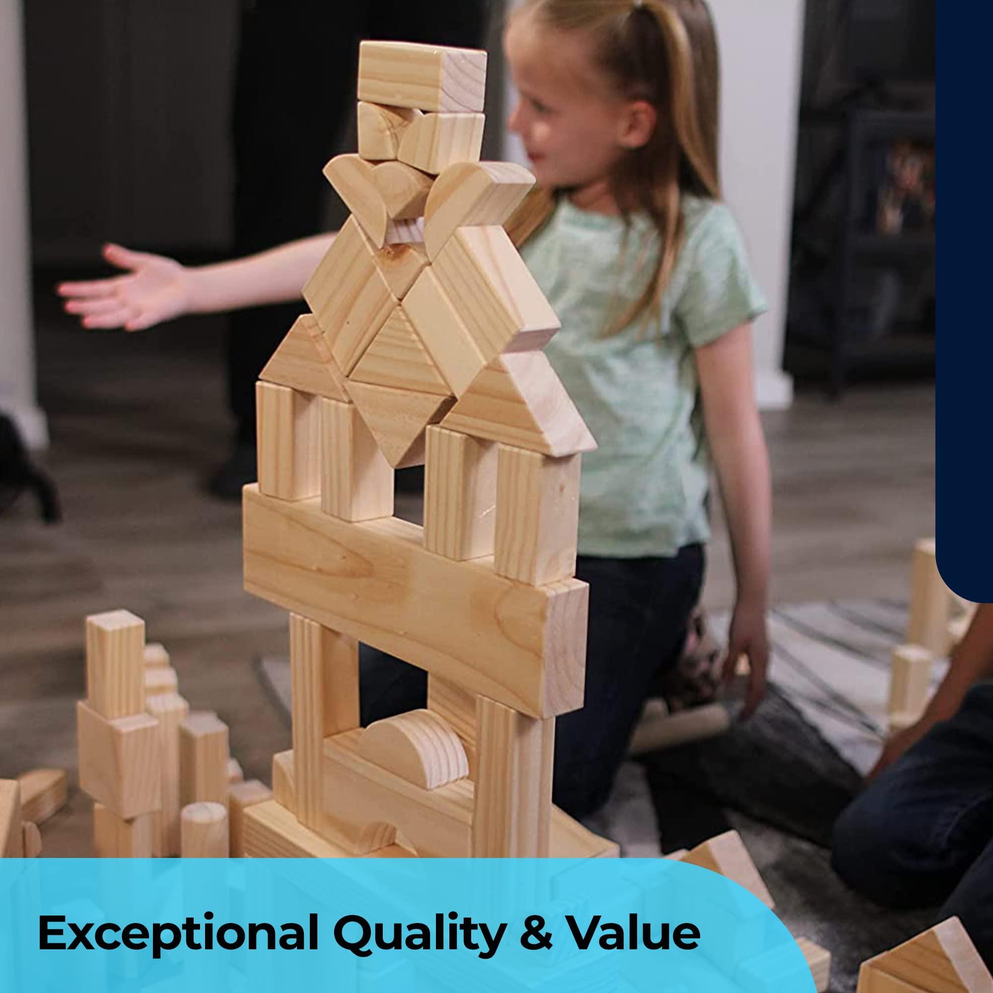 MOD Complete Standard Unit Building Blocks for Toddlers with Storage Tray (64 Pcs) Sanded Wood Blocks for Children, Original STEAM, and STEM Learning, Classic Wooden Toys for Kids Parties and Classrooms