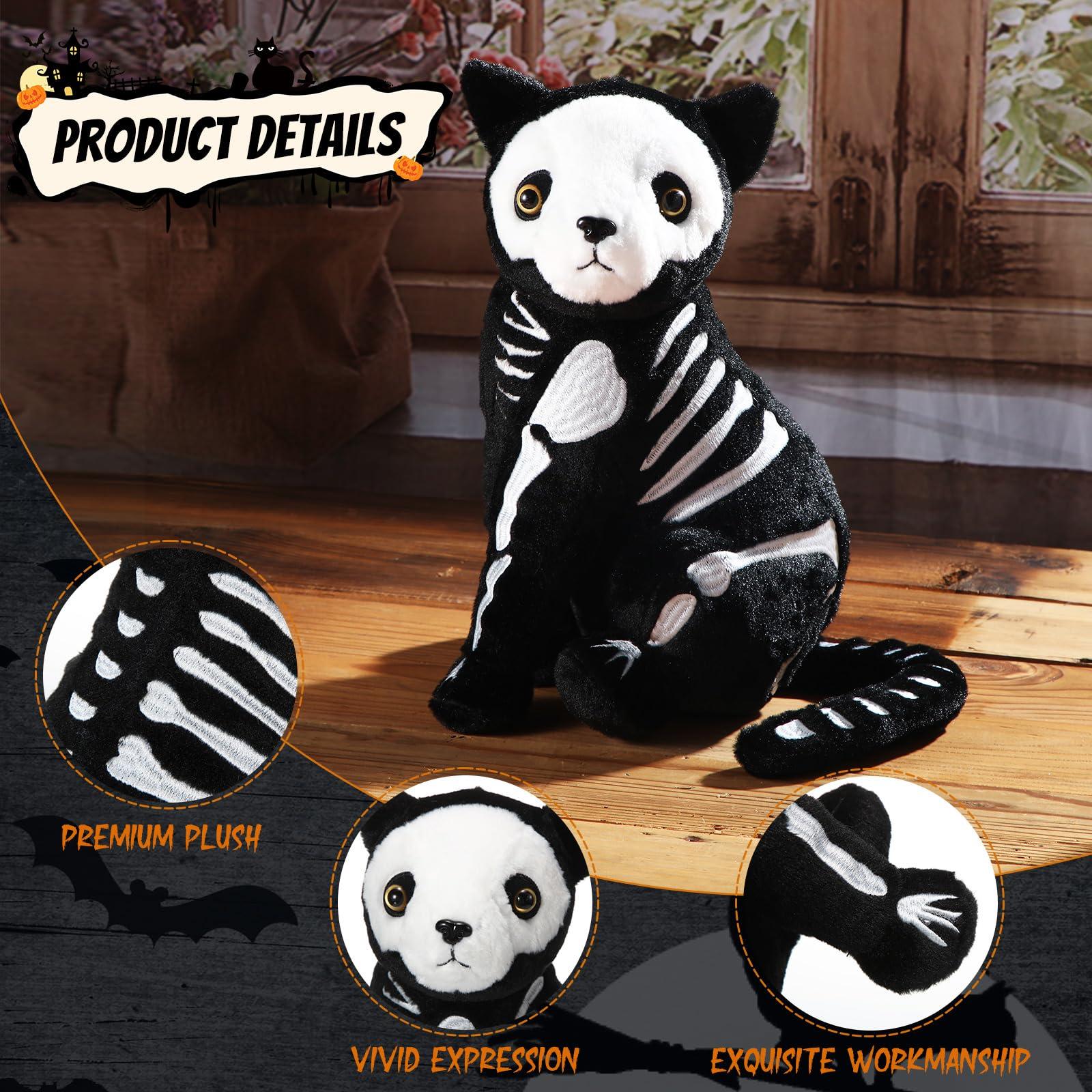 Hiboom Hiboom Skeleton Black Cat Stuffed Animal 13 Inch Soft Plush Black Kitten Stuffed Animal Nightmare Catnap Plush for Halloween Day of The Dead Decor Gift Birthday Party Favors(Stylish Style)